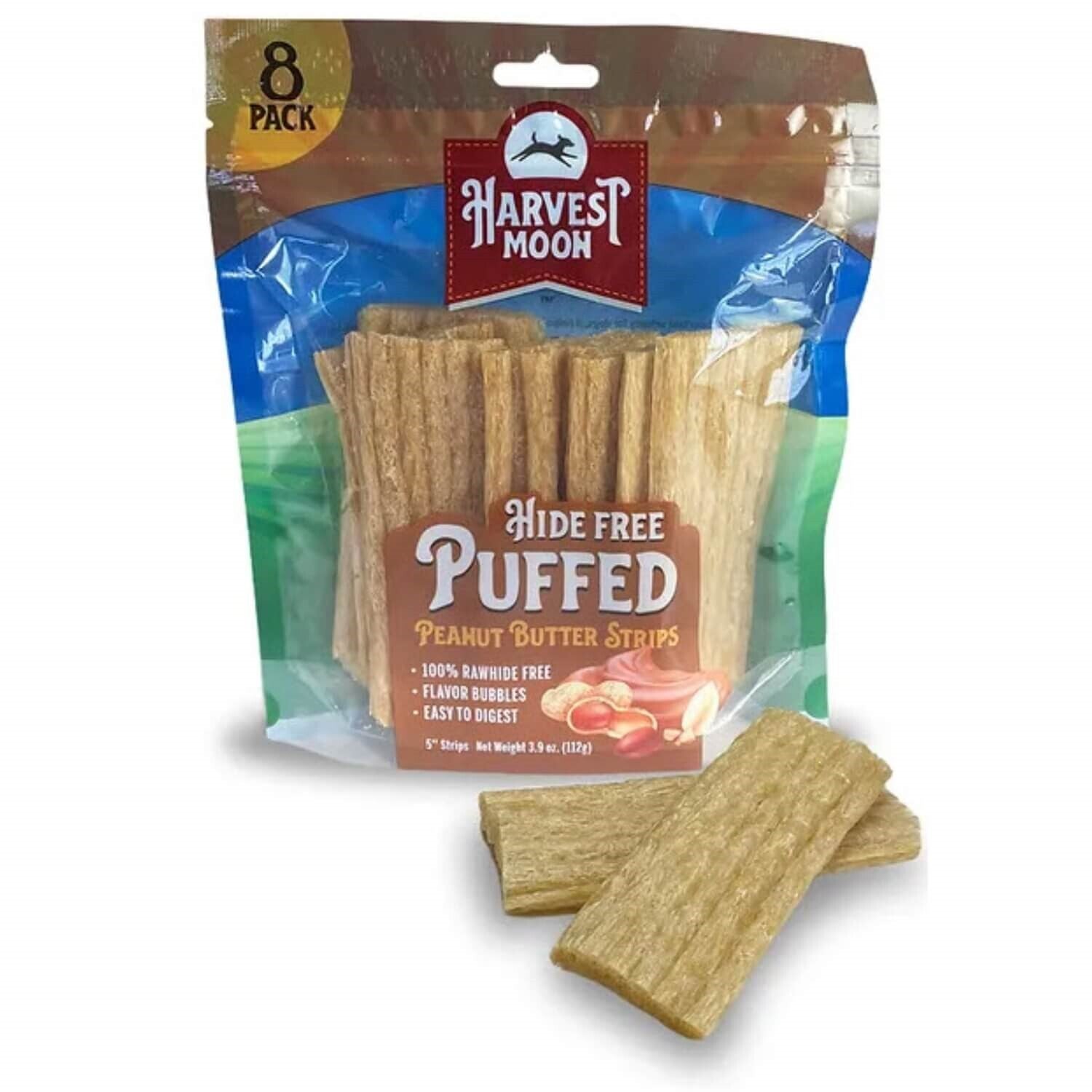 Harvest Moon Hide Free Puffed Peanut Butter Strips Dog Treats