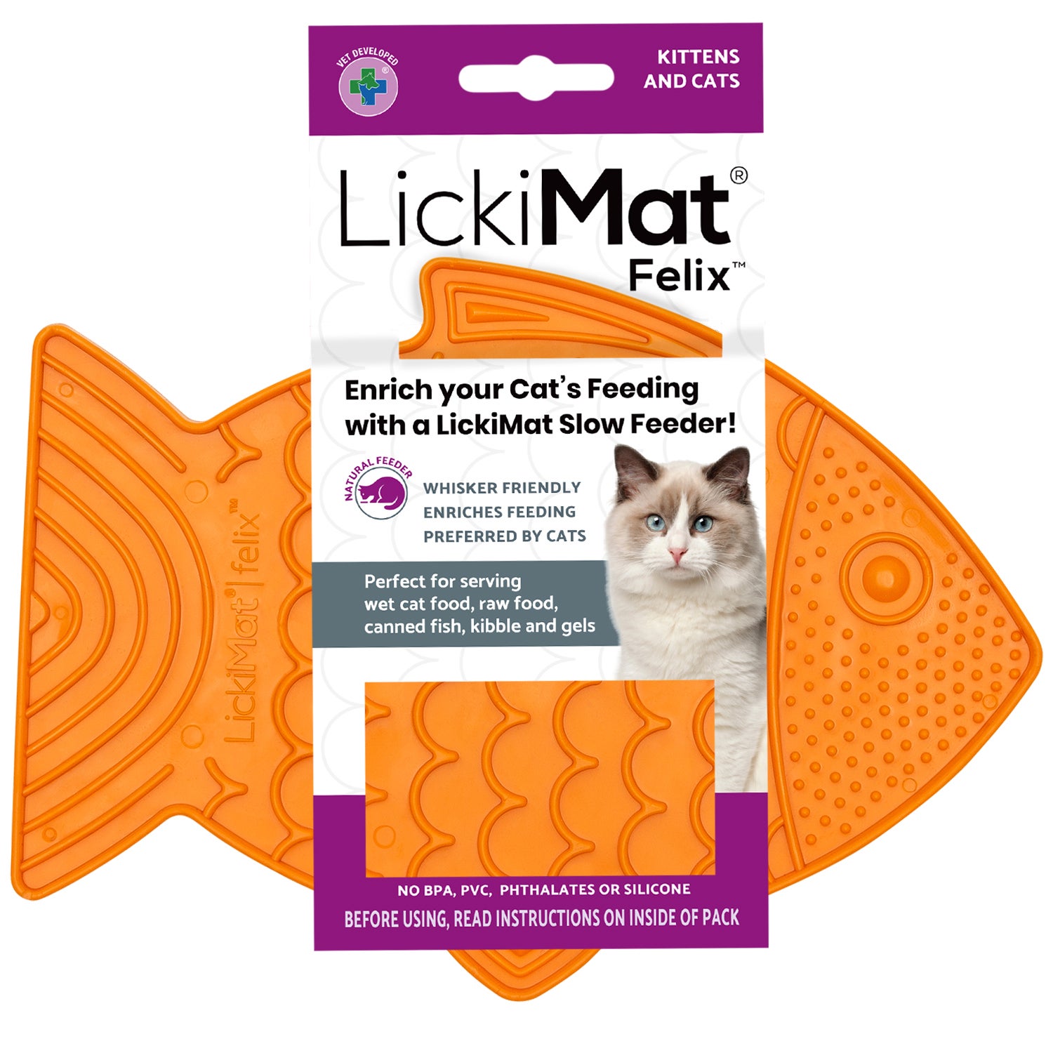 Lickimat Felix Lickmat & Slow Feeder For Cats, Orange