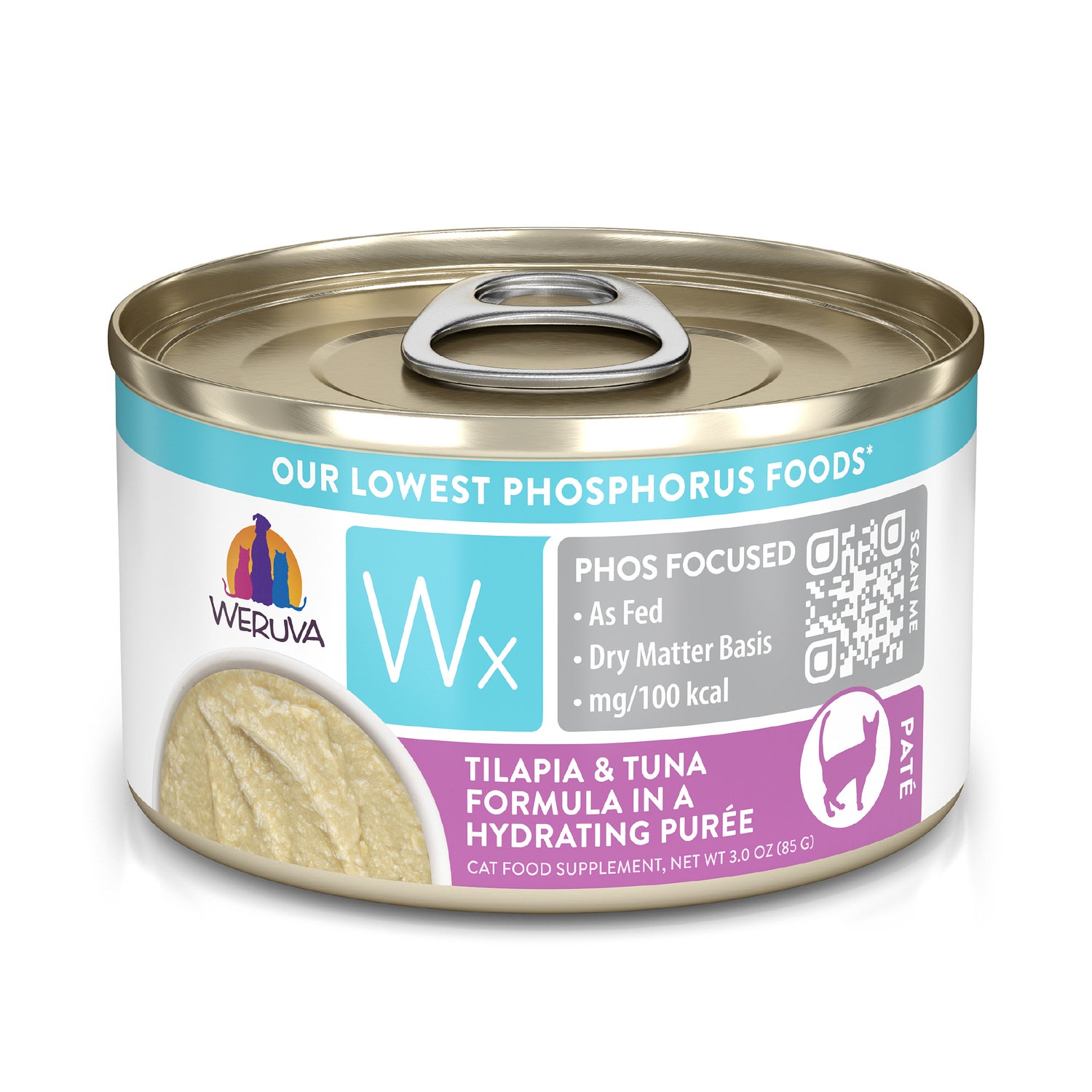 Weruva Wx Phos Focused Tilapia & Tuna Formula In A Hydrating Purée Wet Cat Food, 3-Oz Can Pack Of 12