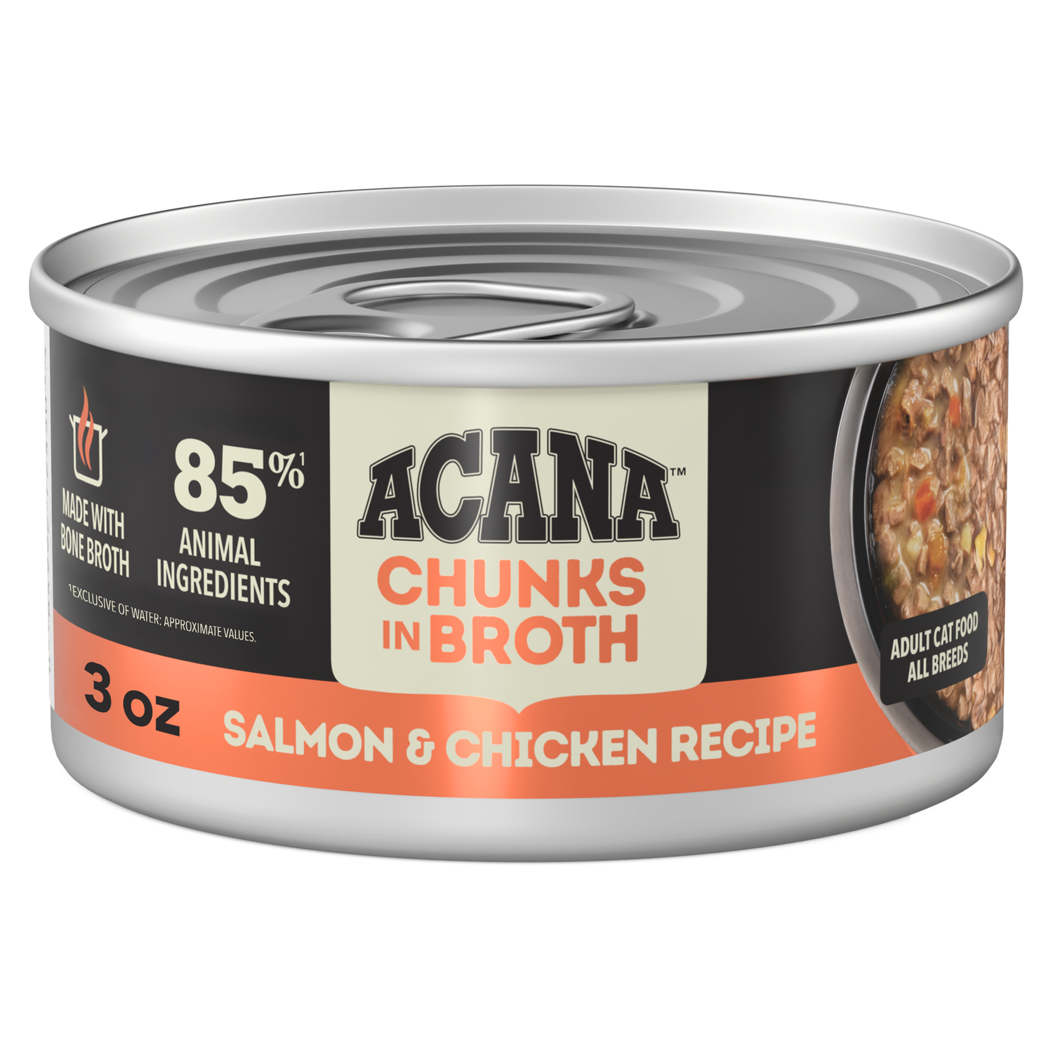 Acana Chunks In Broth Wet Cat Food, Salmon & Chicken Recipe, 3-Oz Pack Of 12