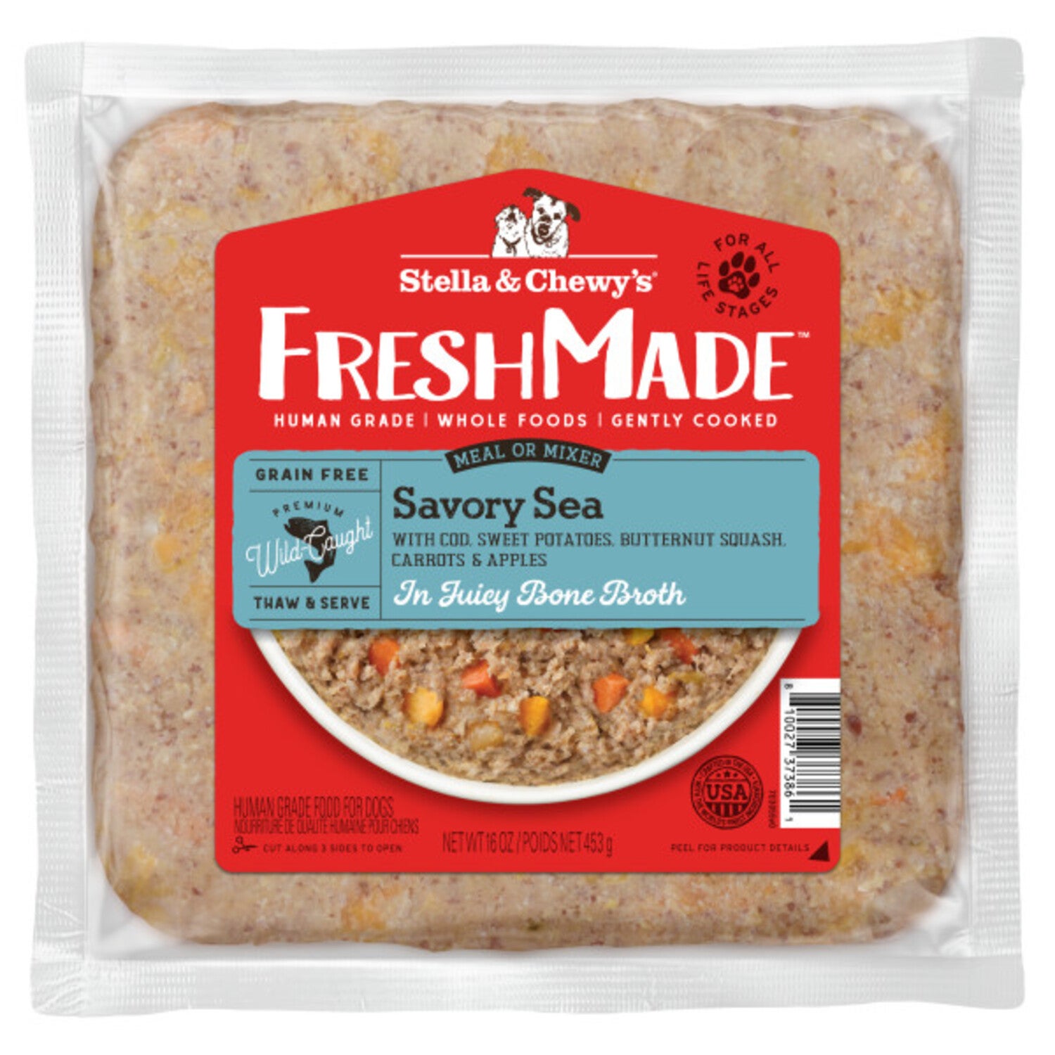 Stella & Chewy's Freshmade Savory Sea Gently Cooked Frozen Dog Food, 16-Oz