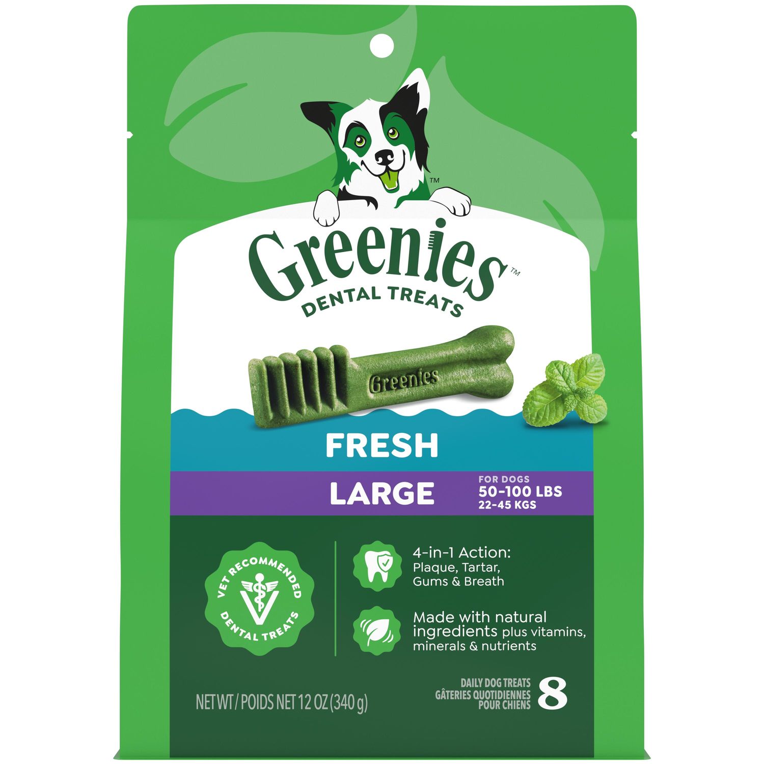 Greenies Large Natural Fresh Mint Flavor Dental Dog Treats, 8 Count