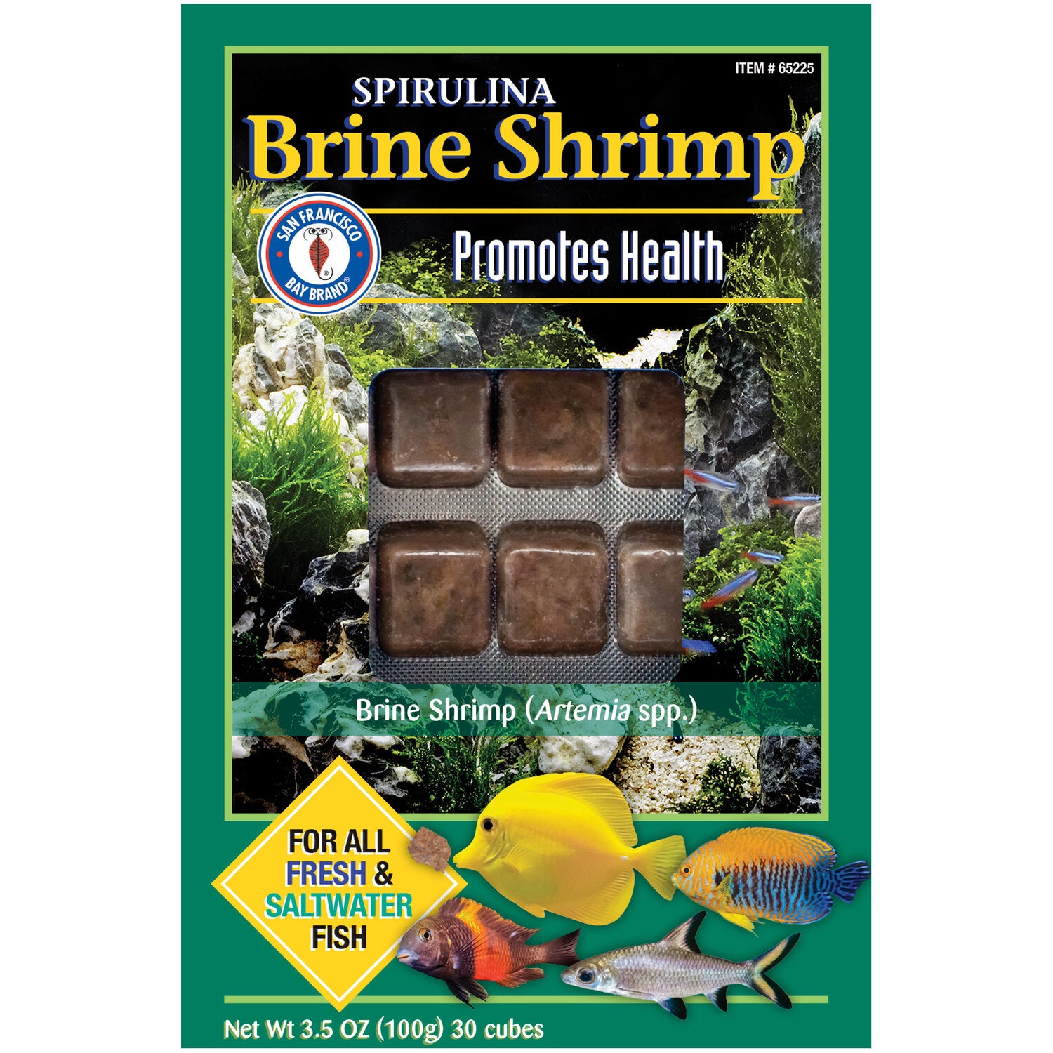 San Francisco Bay Spirulina Brine Shrimp Cubes Frozen Fish Food, 3.5Oz