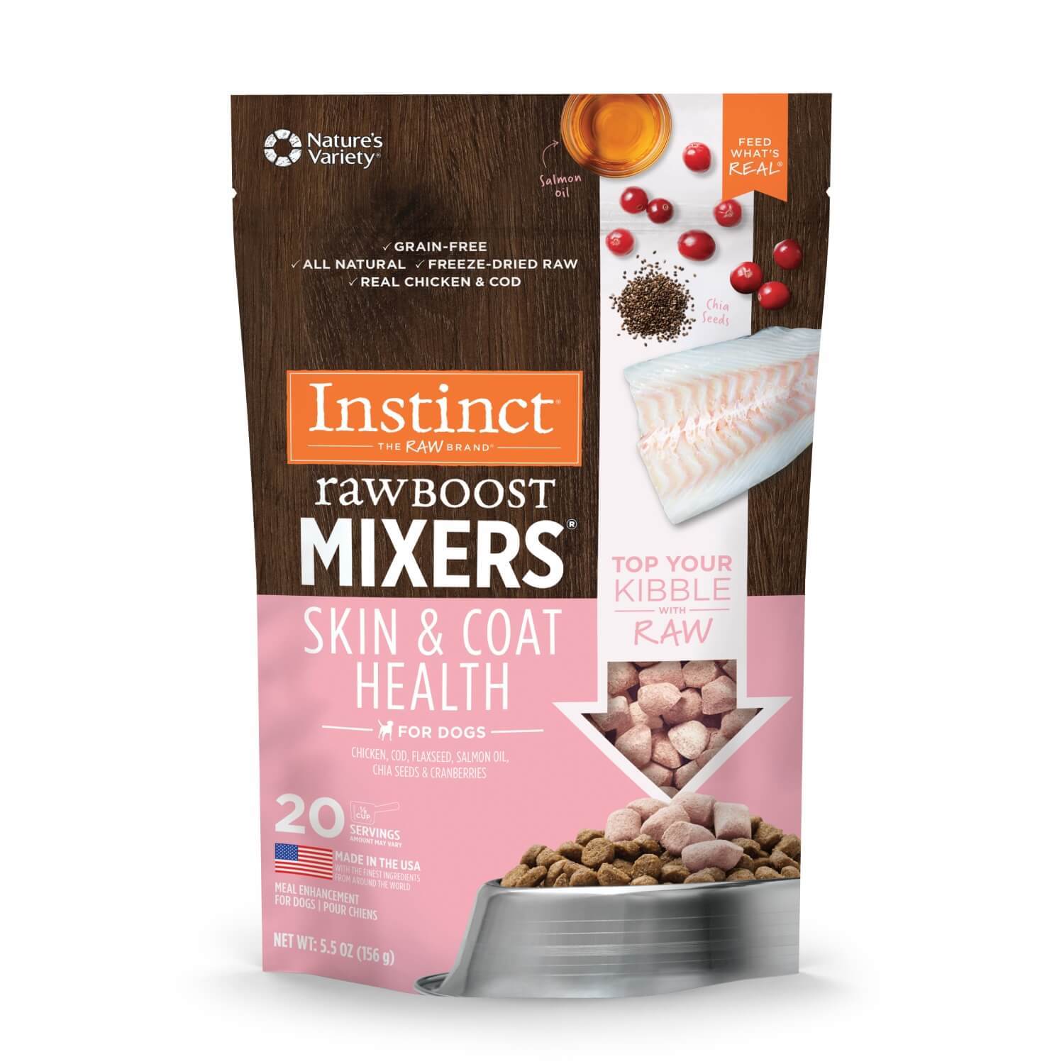 Instinct Freeze-Dried Raw Boost Mixers Grain-Free Skin & Coat Health Recipe Dog Food Topper
