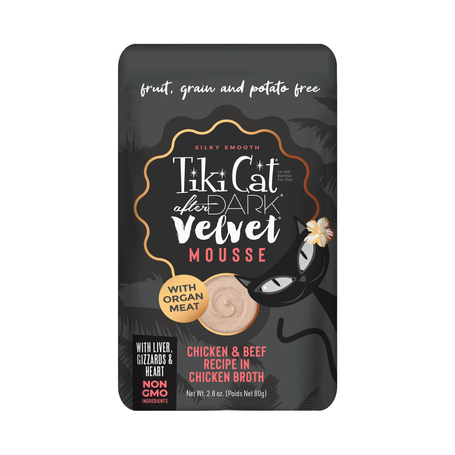 Tiki Cat After Dark Velvet Mousse Wet Cat Food, Chicken & Beef, 2.8 Oz. Pouch
