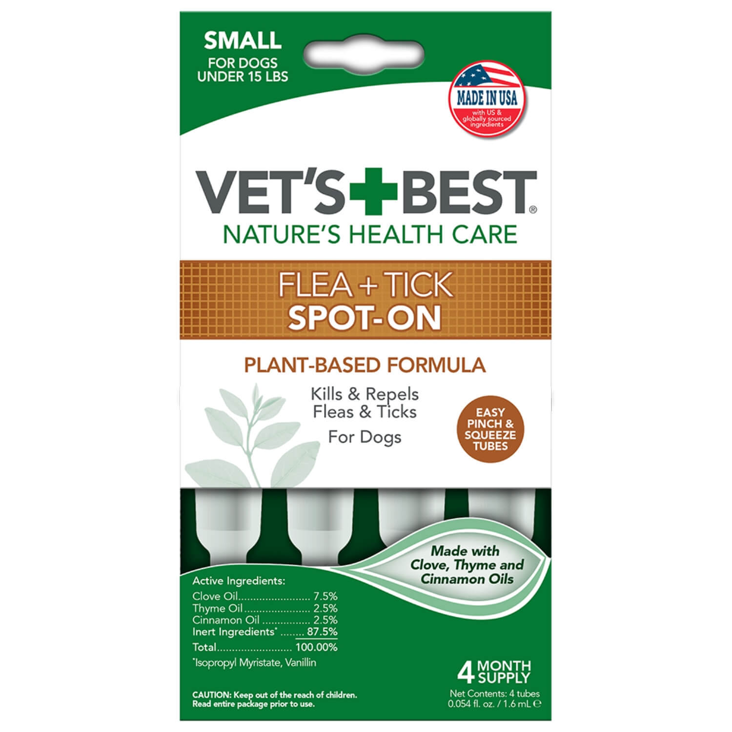 Vets Best Flea & Tick Spot-On Topical Treatment & Repellent For Small Dogs - 4Ct