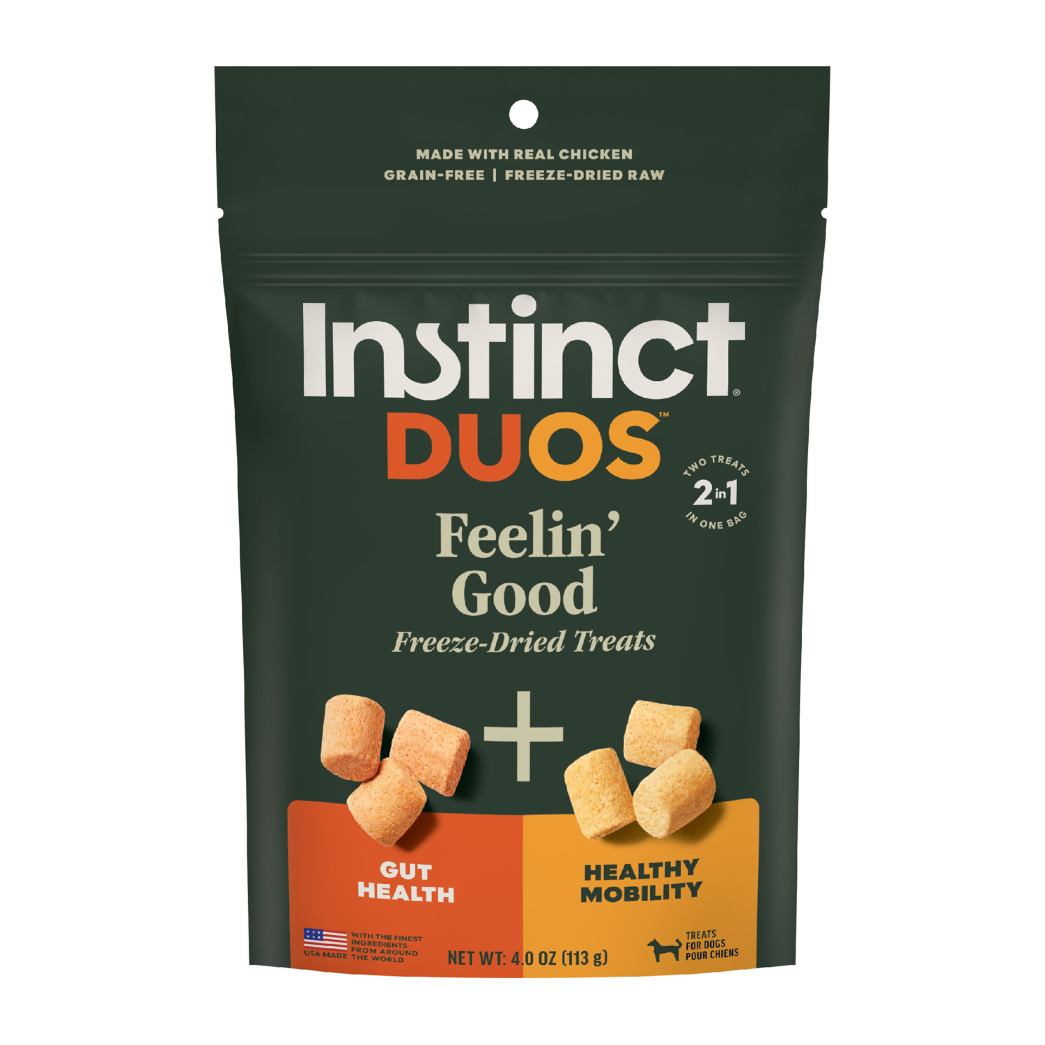 Instinct Duos Feelin' Good 2:1 Gut Health + Healthy Mobility Freeze-Dried Dog Treats, 4-Oz