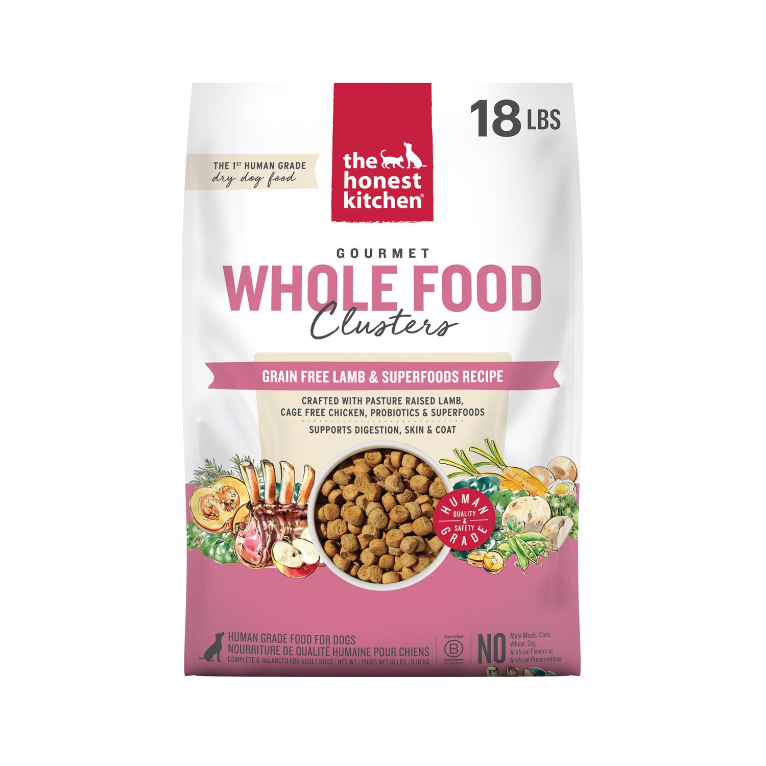 The Honest Kitchen Gourmet Whole Food Clusters Grain Free Lamb & Superfoods Recipe Dry Dog Food, 4-Lb