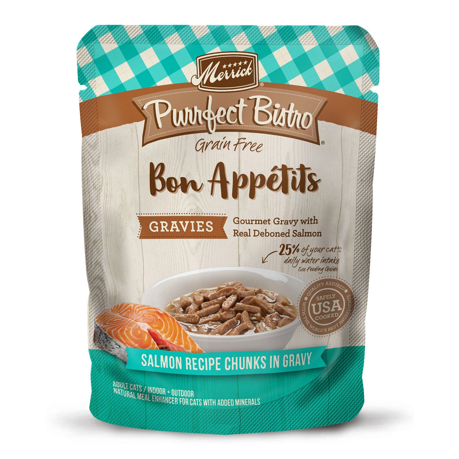 Merrick Purrfect Bistro Bon Appetits Grain Free Gravies Salmon Recipe Chunks In Gravy Wet Cat Food, 3Oz