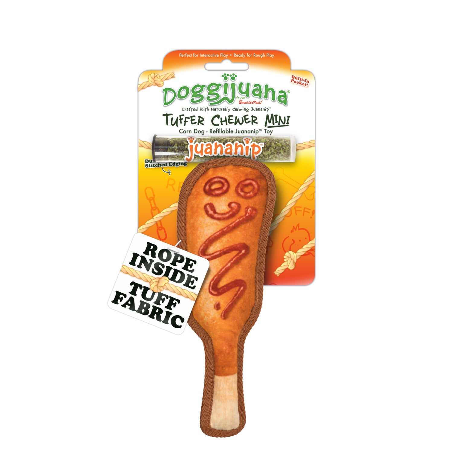 Doggijuana Tuffer Chewer Mini Corn Dog Durable Dog Toy With Juananip