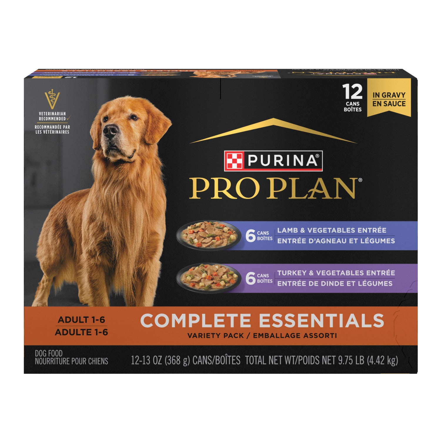 Purina Pro Plan Complete Essentials Wet Dog Food, Lamb And Vegetables And Turkey And Vegetables In Gravy Variety Pack - 12-13-Oz Cans