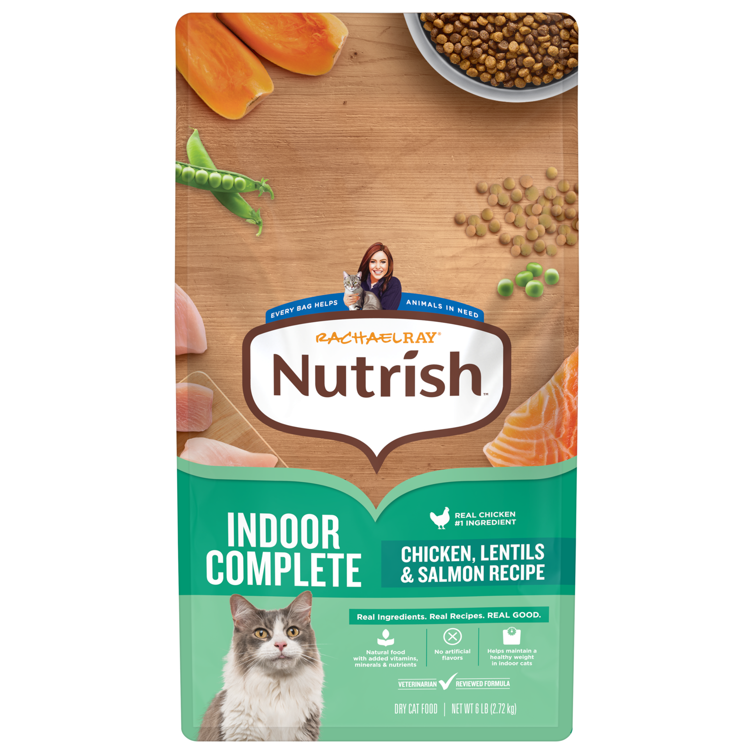 Rachael Ray® Nutrish™ Indoor Complete Chicken, Lentils & Salmon Recipe Dry Cat Food, 6-Lb Bag