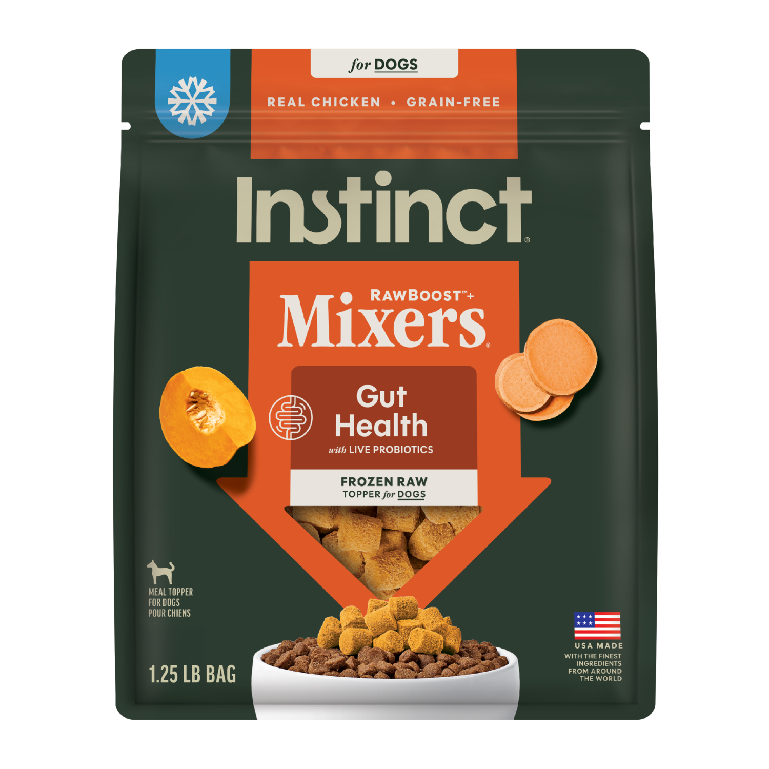 Instinct Frozen Raw Boost Mixers Grain-Free Gut Health Recipe Dog Food Topper, 1.25-Lb Bag