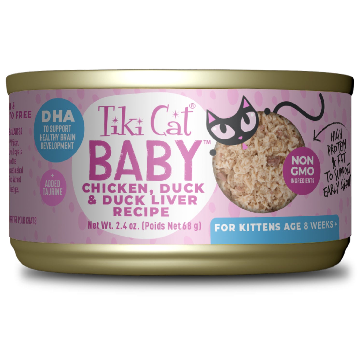 Tiki Cat Baby Wet Kitten Food, Chicken Duck & Duck Liver Shreds, 2.4-Oz Can