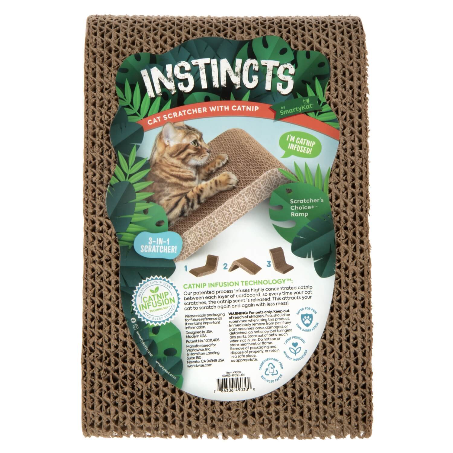 Instincts By Smartykat® Scratcher's Choice+ Ramp Catnip-Infused Reversable Corrugate Cat Scratcher, Versatile Angled Scratcher & Lounge, Large