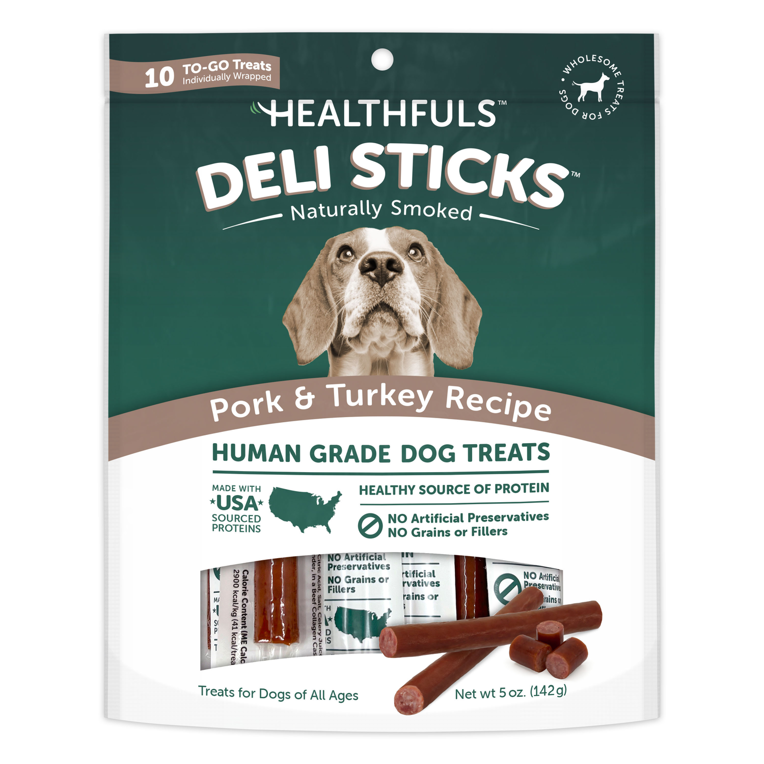 Healthfuls Deli Sticks Pork & Turkey Soft & Chewy Dog Treats, 5 Oz. - 10 Count