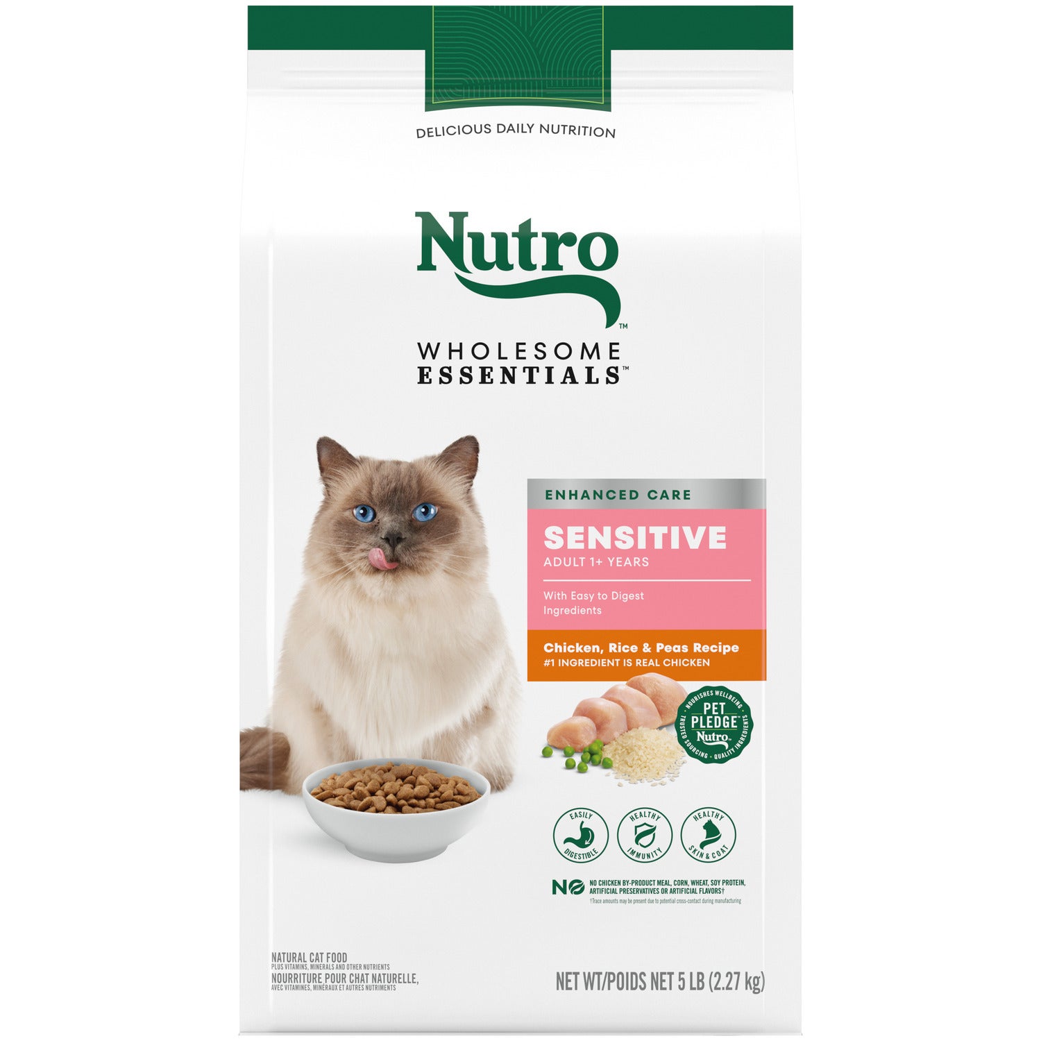 Nutro Wholesome Essentials Chicken, Rice & Peas Recipe Sensitive Dry Cat Food, 5-Lb Bag