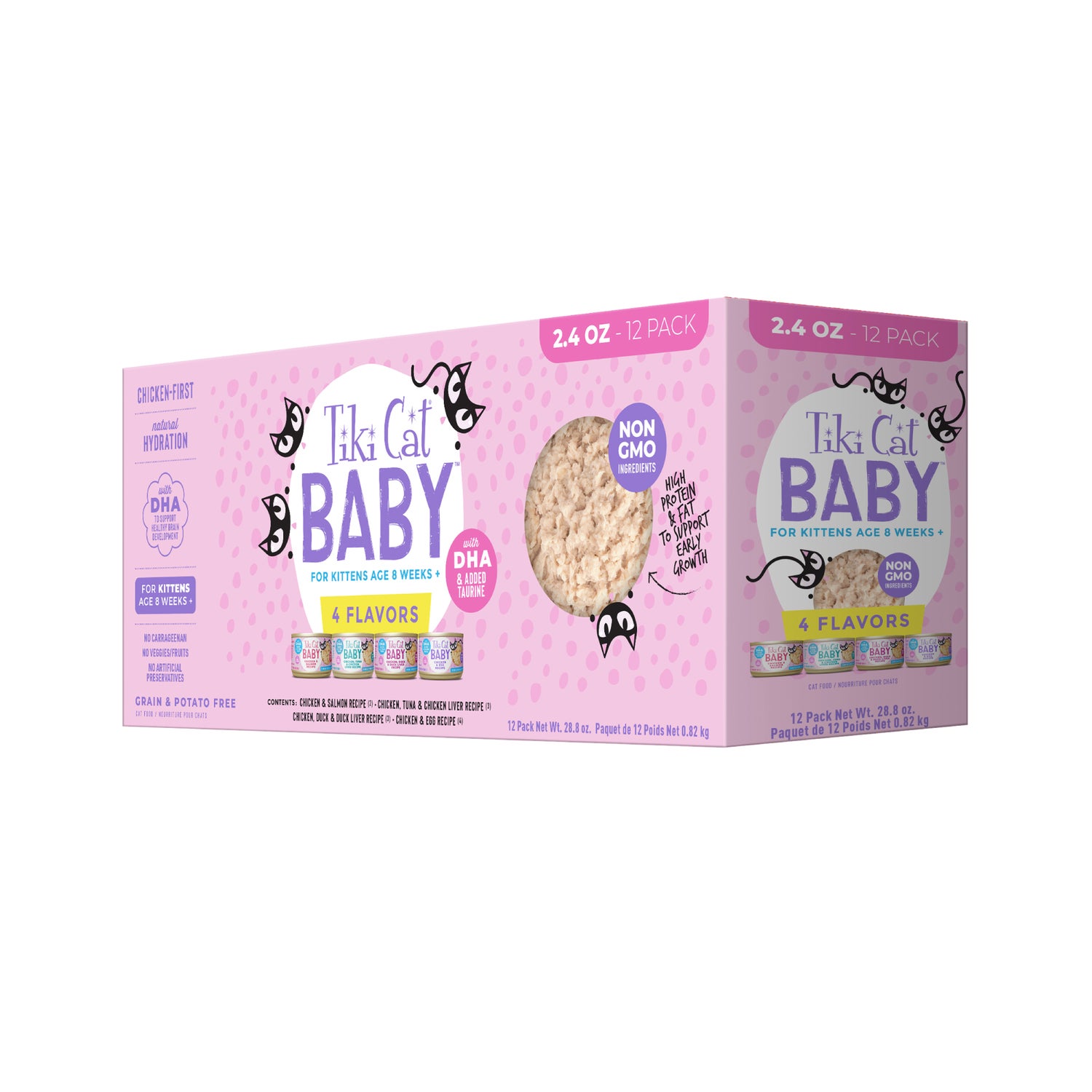 Tiki Cat Baby Wet Kitten Food Shreds, Variety Pack, 2.4-Oz Cans Pack Of 12