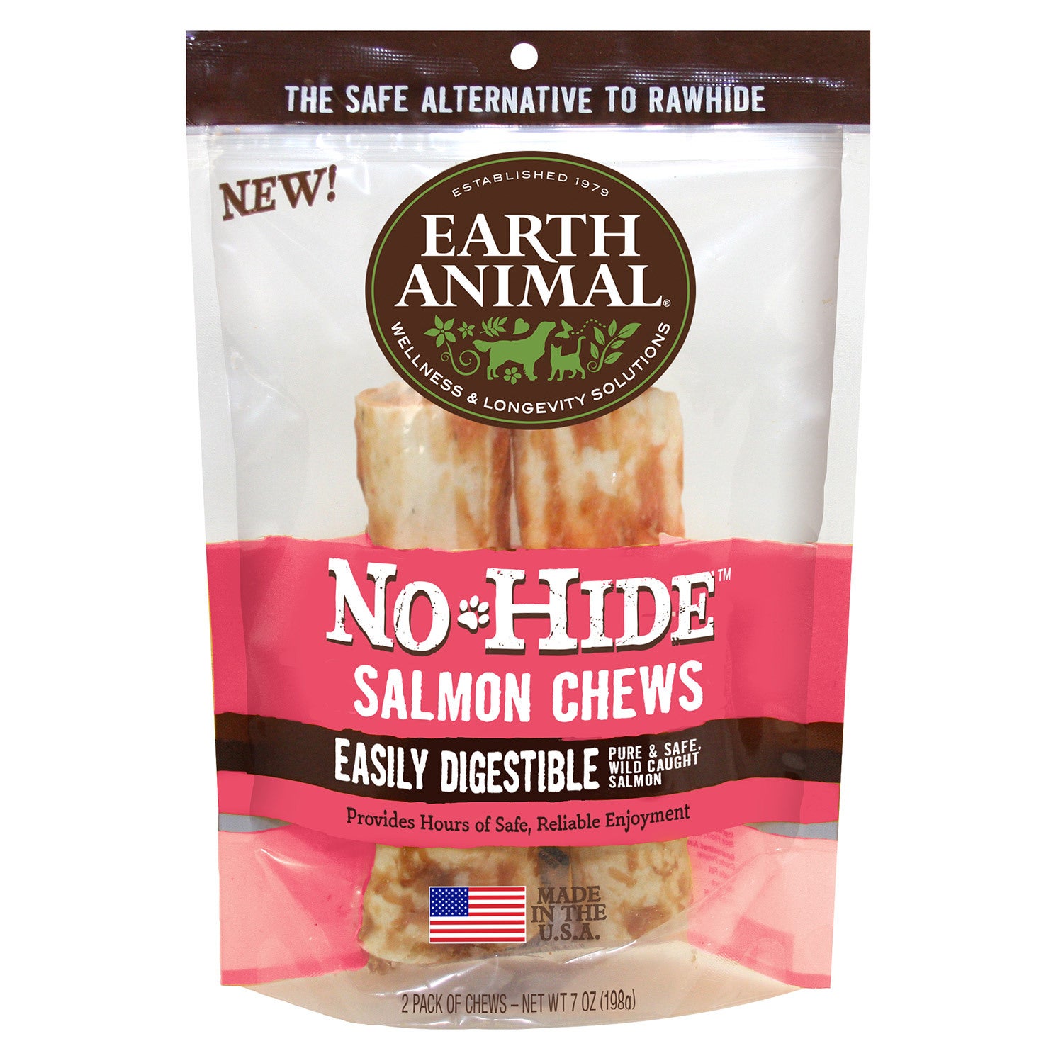 Earth Animal No-Hide Rawhide Alternative Dog Treat Chews, Wild-Caught Salmon, 2 Pack