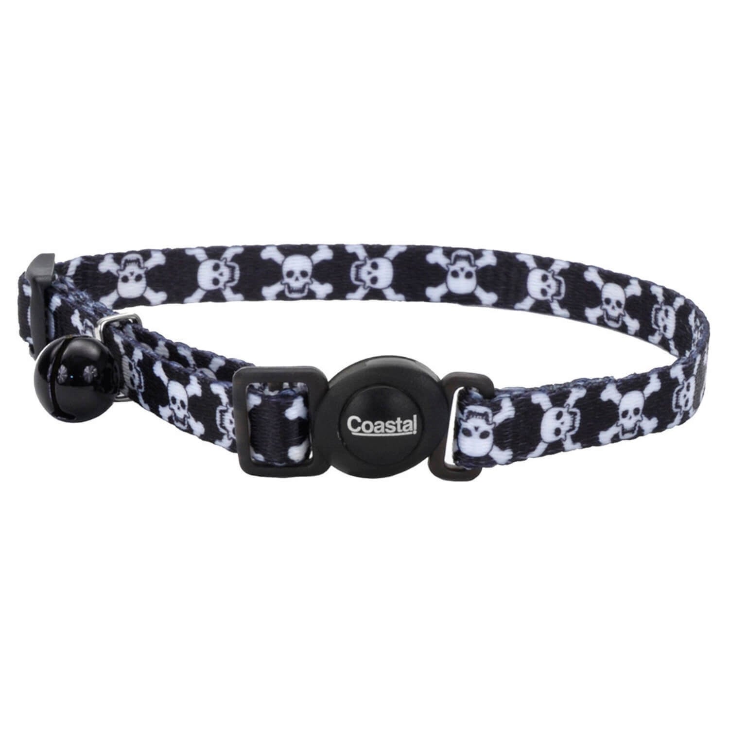 Coastal Pet Products Safe Cat Fashion Adjustable Breakaway Cat Collar, Black Skulls, 3/8 X 8-12
