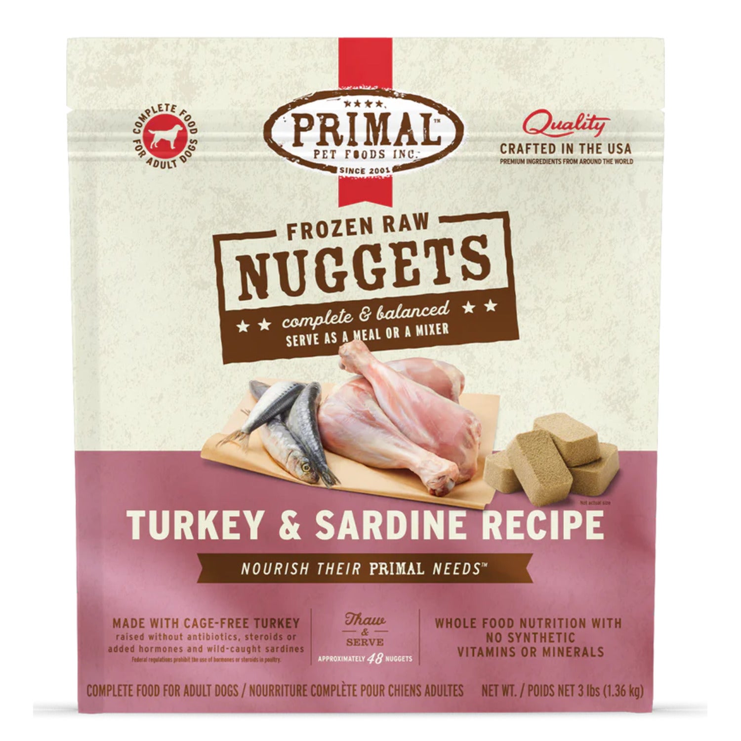 Primal Raw Nuggets Frozen Dog Food, Turkey & Sardine Recipe