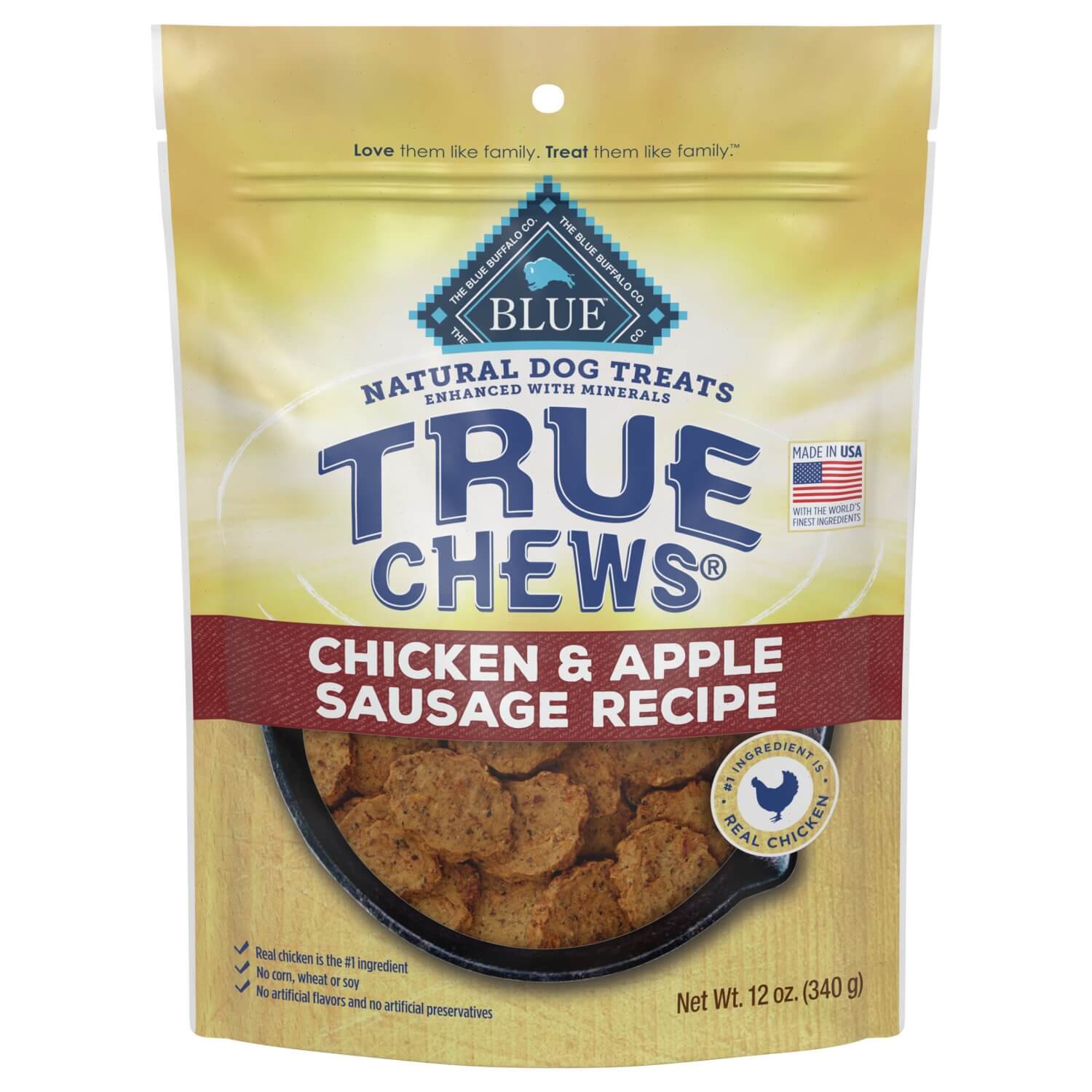 Blue Buffalo True Chews Premium Natural Dog Treats, Chicken & Apple Sausage