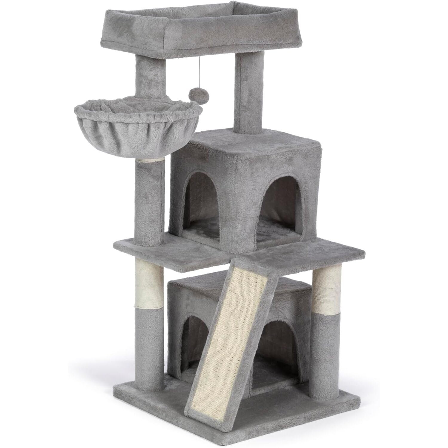 Prevue Pet Products Kitty Power Paws Comfy Interactive Cat Tree Tower With Cat Scratcher, Gray