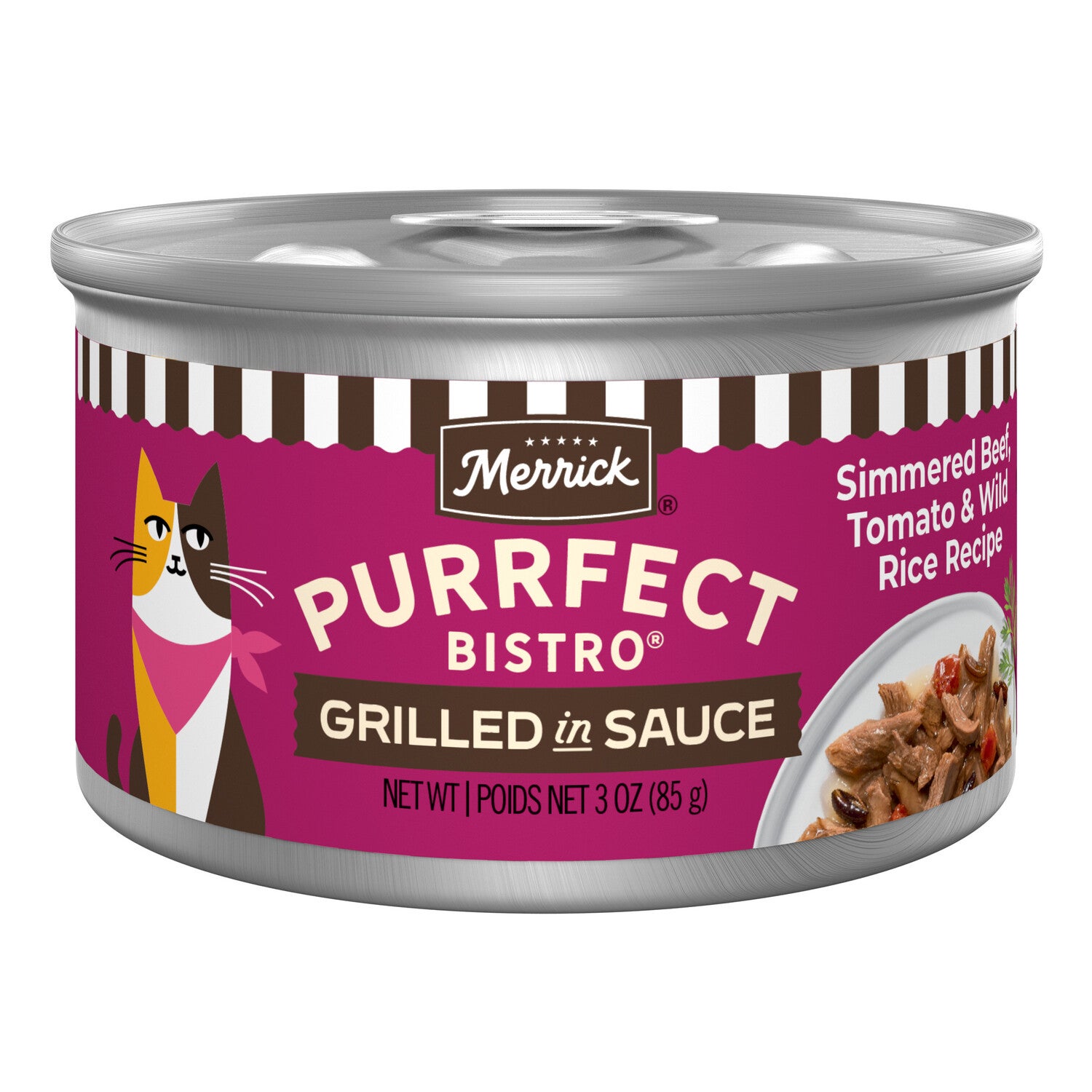 Merrick Purrfect Bistro Simmered Beef, Tomato And Wild Rice Recipe Grilled Wet Adult Cat Food In Gravy, 3 Oz. - 24 Pack