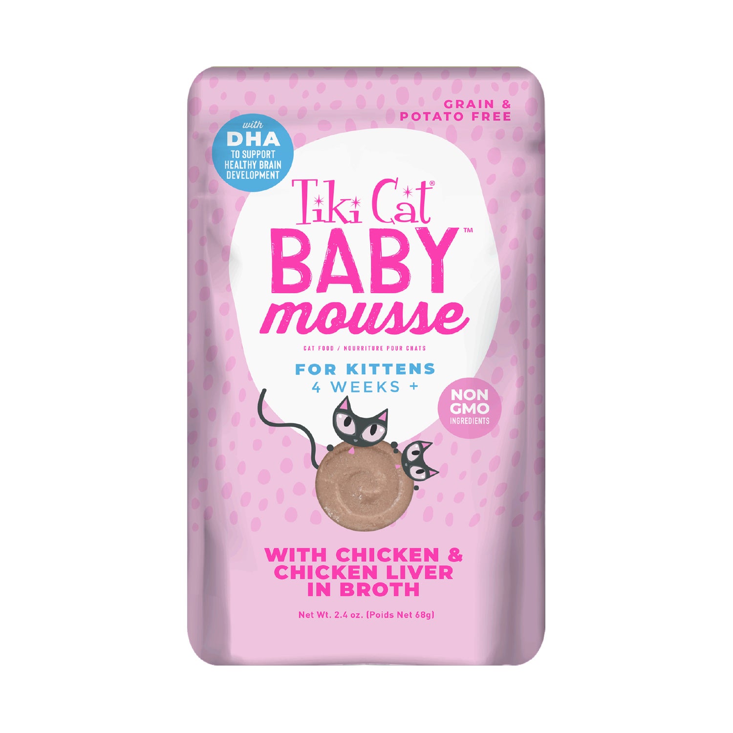 Tiki Cat Baby Mousse Wet Cat Food For Kittens, Chicken & Chicken Liver, 2.4-Oz Pouch 12-Count