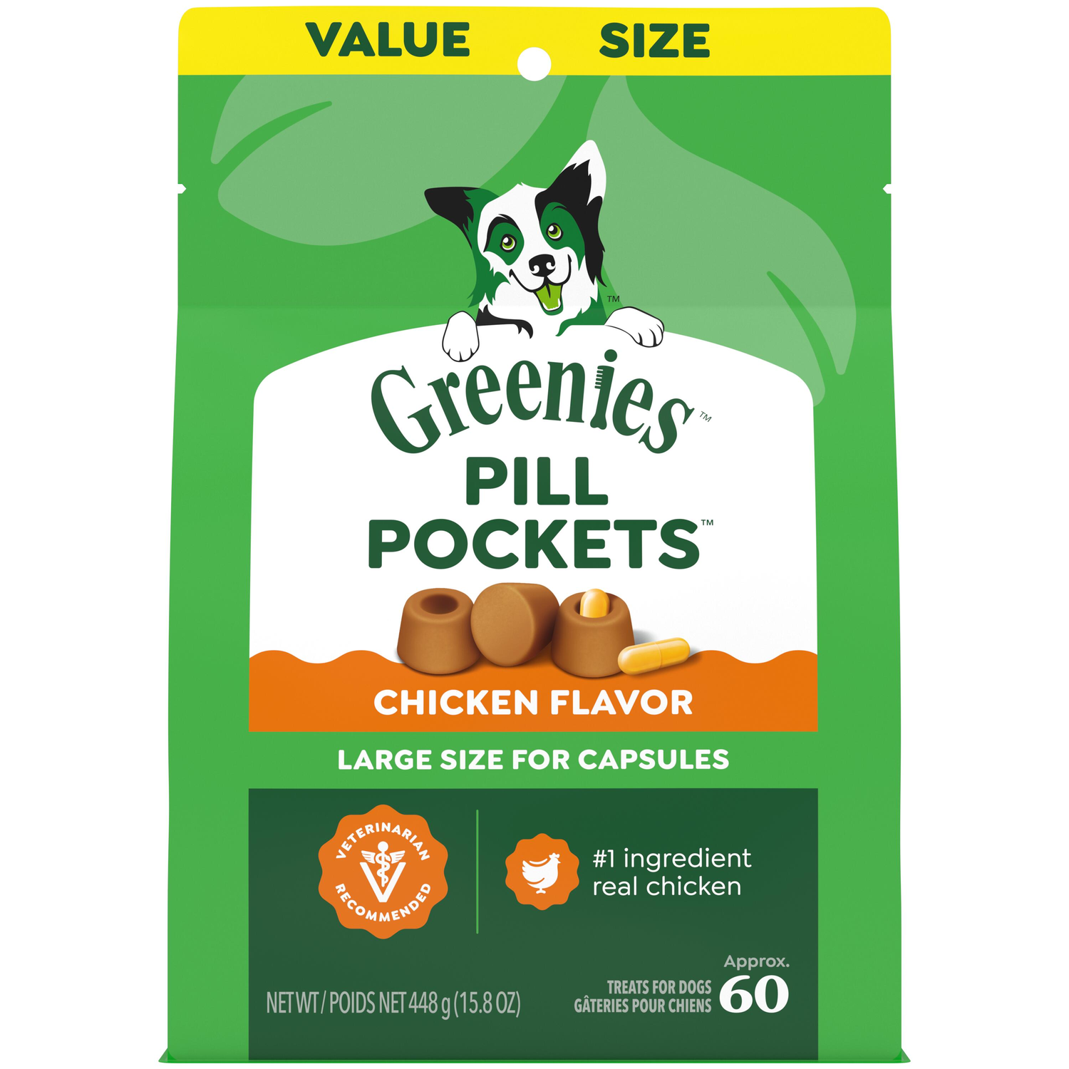 Greenies Pill Pockets Chicken Flavor Large Capsules Dog Treats , 60 Count