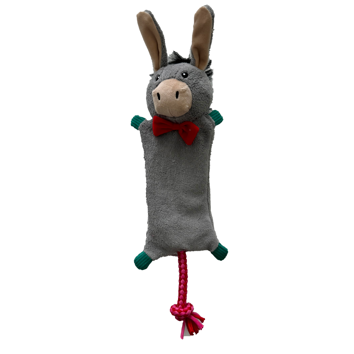 Aristopet Holiday Donkey Flatty With Rope Tail Crinkle Plush Dog Toy