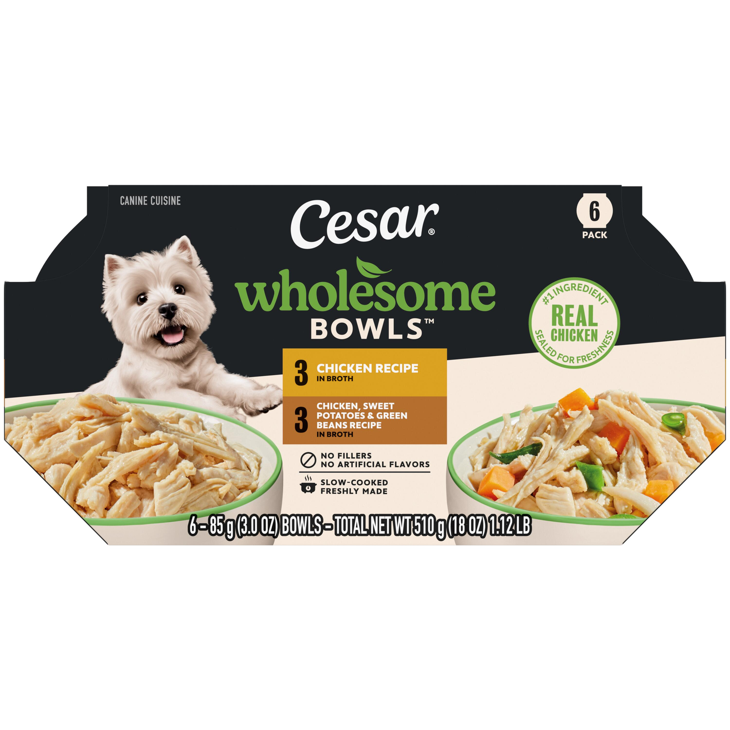 Cesar Wholesome Bowls Wet Dog Food Chicken Recipes Variety Pack, 3Oz/6Ct