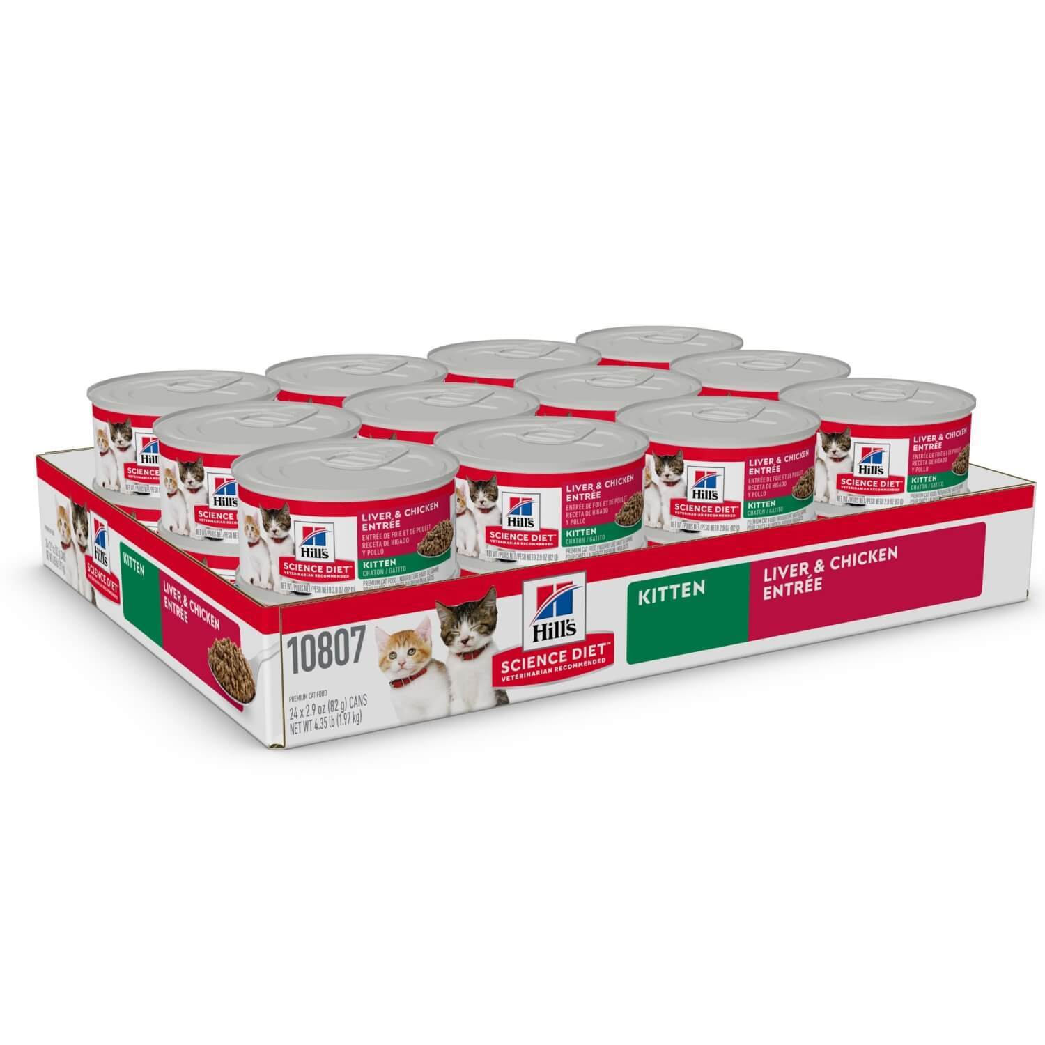 Hill's Science Diet Liver & Chicken Entrée Wet Cat Food For Kittens, 2.9-Oz Can Pack Of 24
