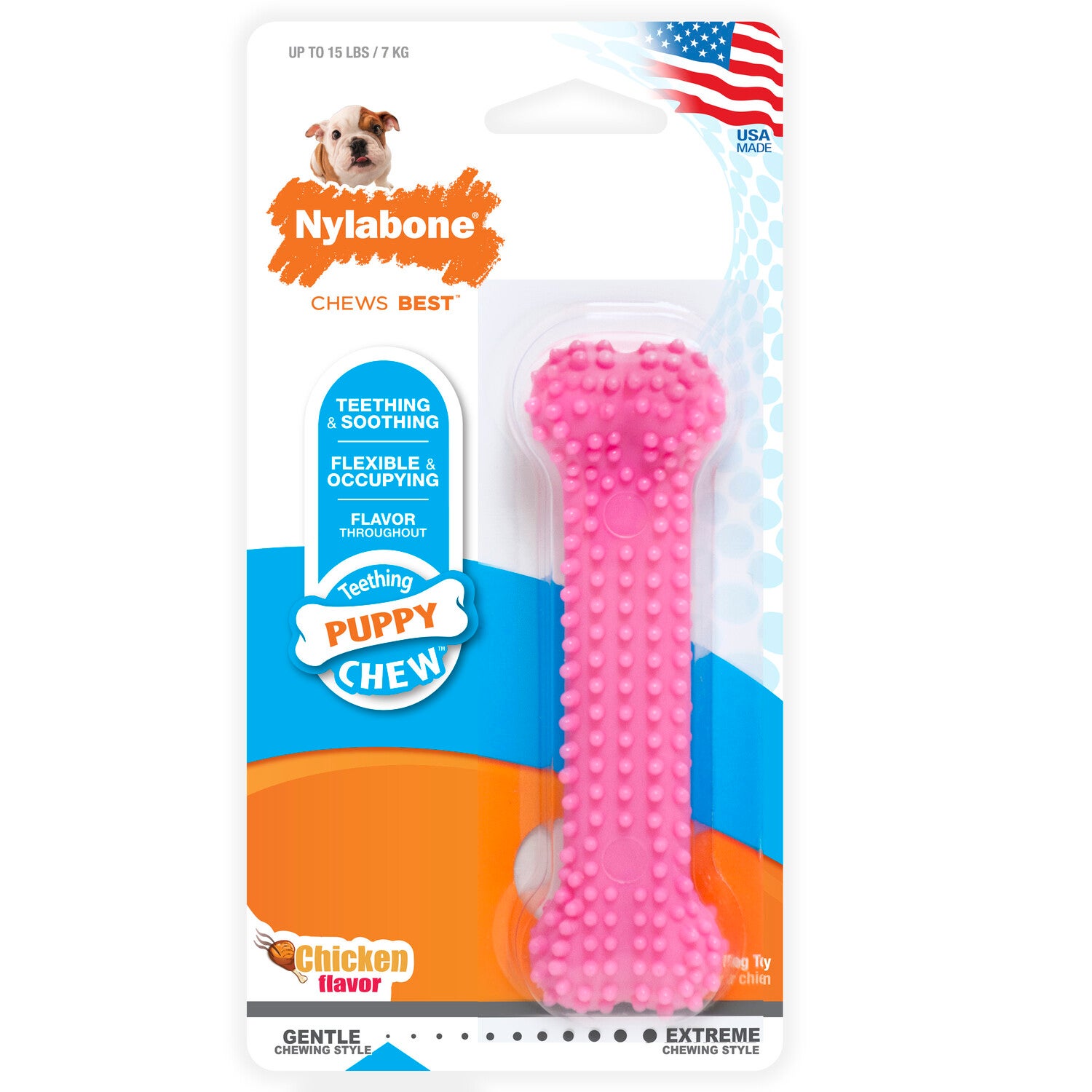 Nylabone Puppy Teething & Soothing Flexible Chew Dog Toy, Chicken Flavor, Pink - X-Small/Petite - Up To 15-Lbs