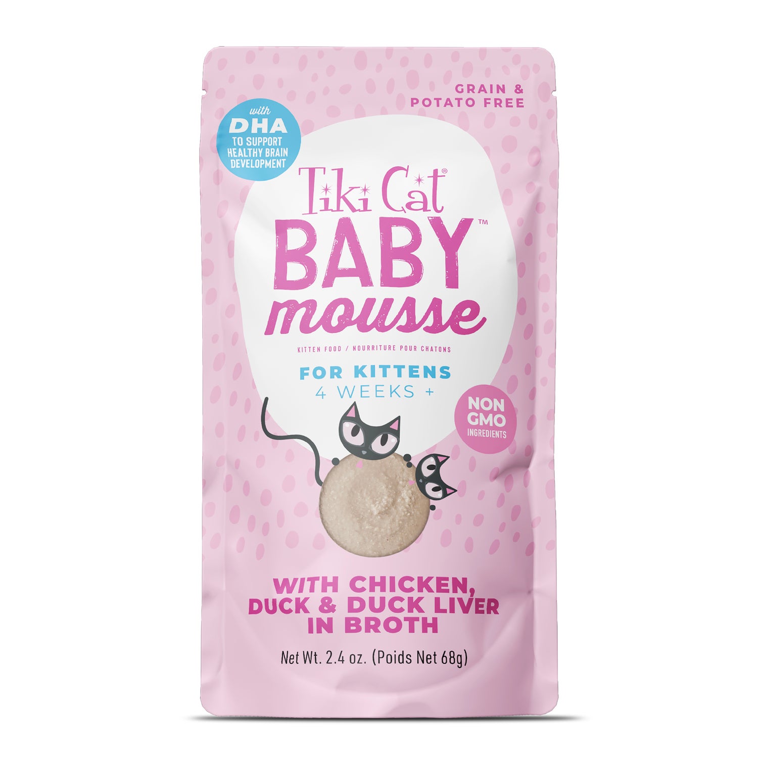 Tiki Cat Baby Mousse Wet Cat Food For Kittens, Chicken, Duck & Duck Liver, 2.4-Oz Pouch