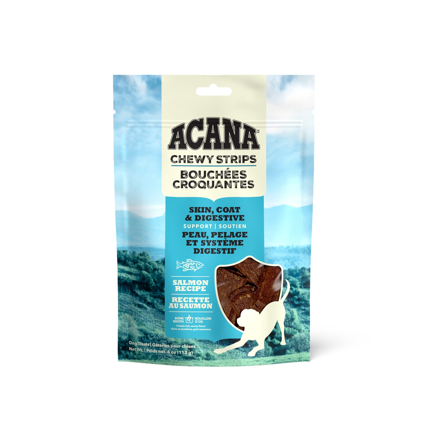 Acana Chewy Strips Skin, Coat, & Digestive Support Dog Jerky Treats, Salmon Recipe, 4Oz