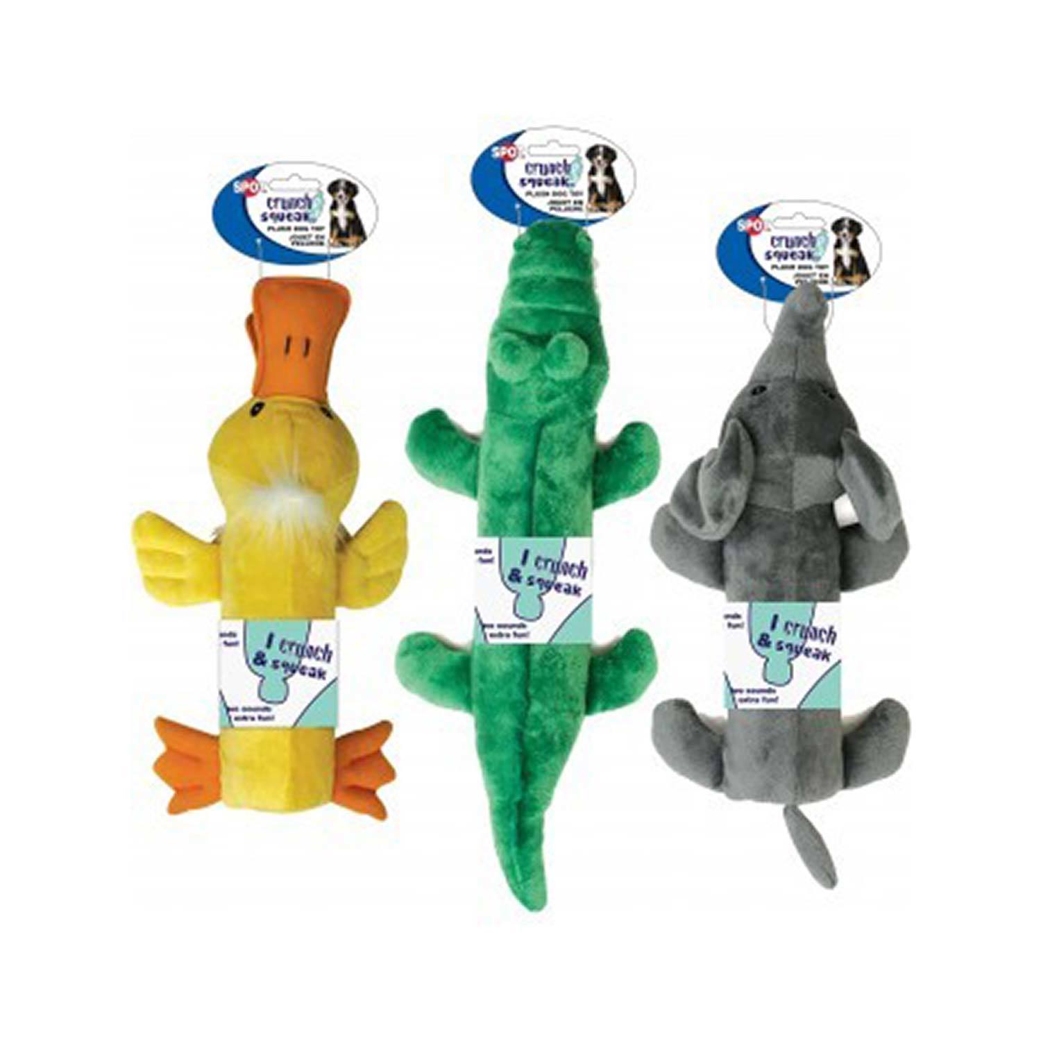 Spot Crunch & Squeak Critters Plush Bottle Dog Toy, Assorted