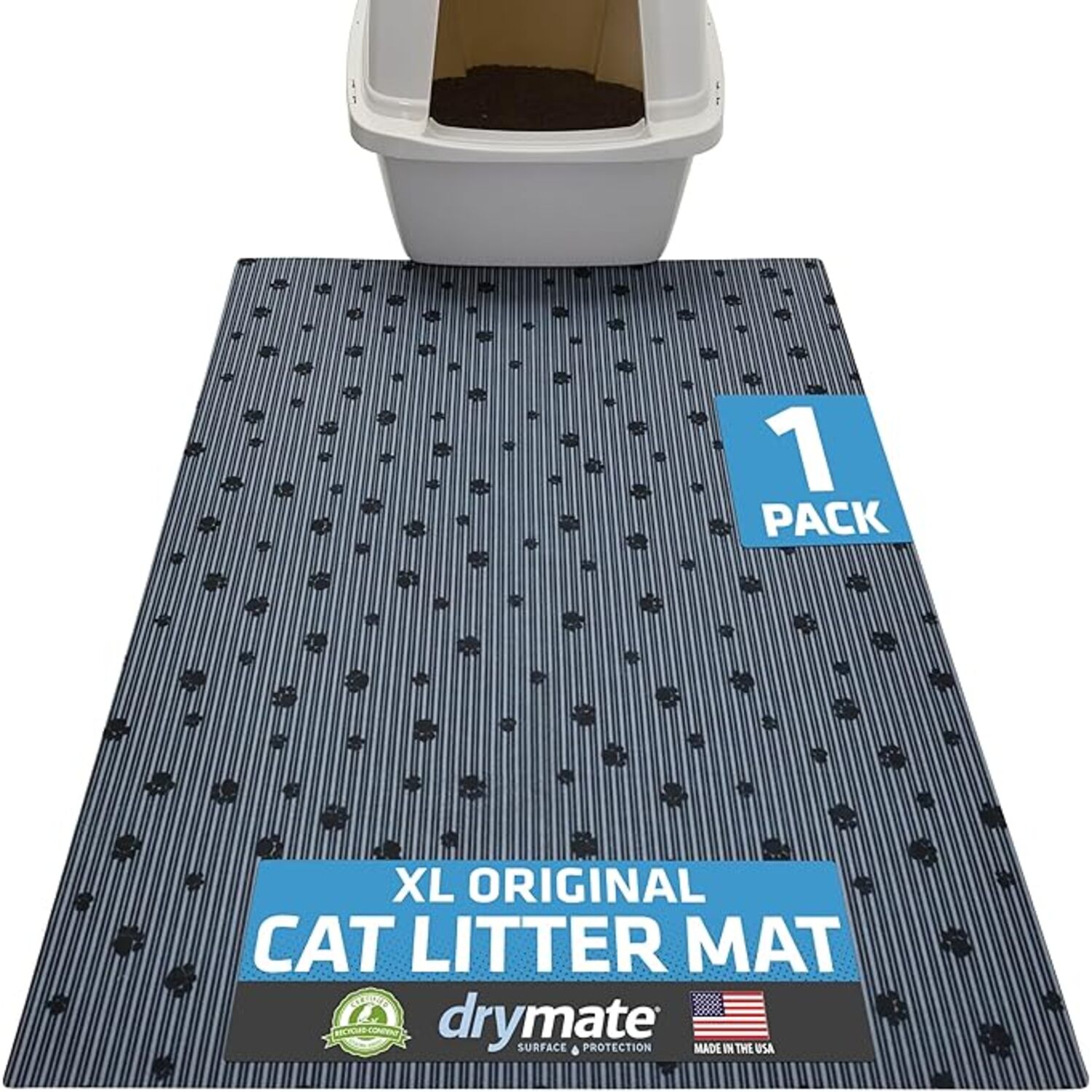 Drymate Gray Stripe Cat Litter Mat, 28X36