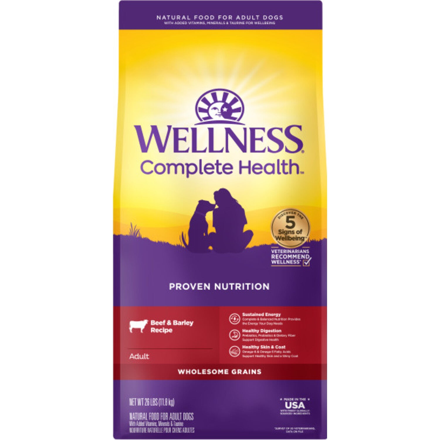 Wellness Complete Health Dry Dog Food With Wholesome Grains, Beef & Barley Recipe, 5-Lb