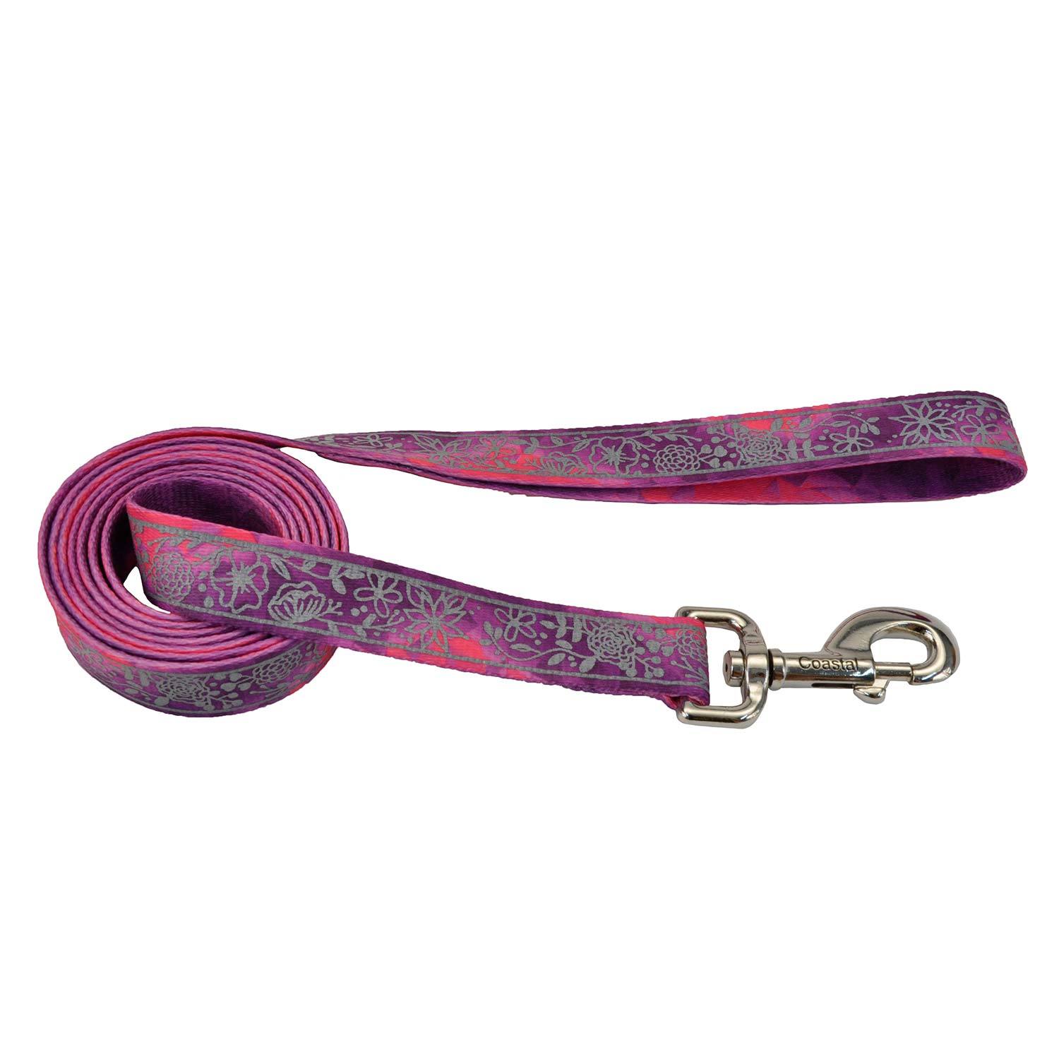 Coastal Pet Products Lazerbrite 6 Foot Patterned Dog Leash, Pink Multi Flowers, 1