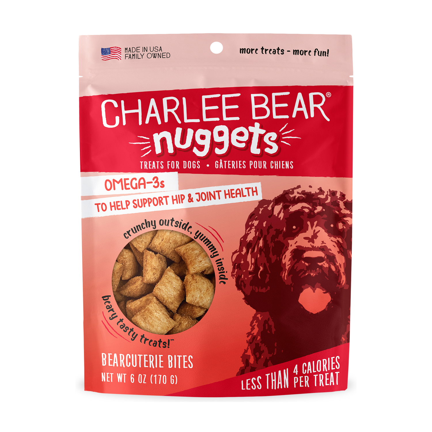 Charlee Bear Nuggets Grain-Free Crunchy Hip & Joint Dog Treats, Bearcuterie Bites, 6-Oz