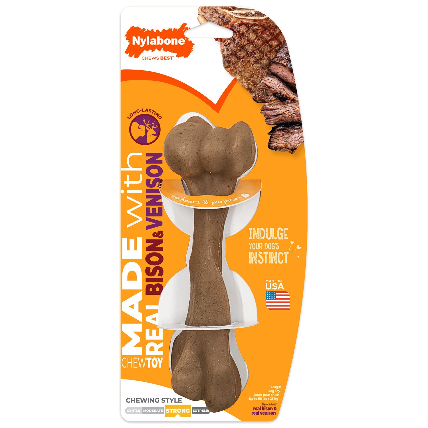Nylabone Strong Chew Femur Bone Bison & Venison Flavor Dog Chew Toy, Small