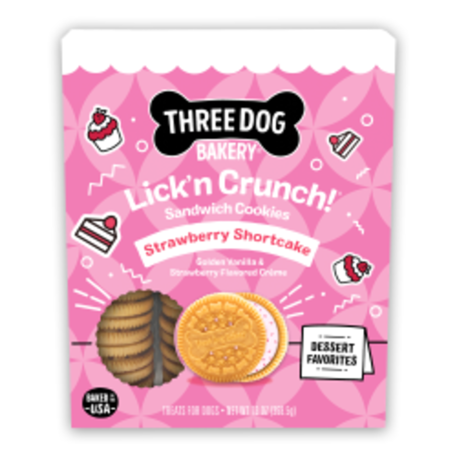 Three Dog Bakery Strawberry Shortcake Lick'n Crunch Cookies Dog Treats, 13-Oz