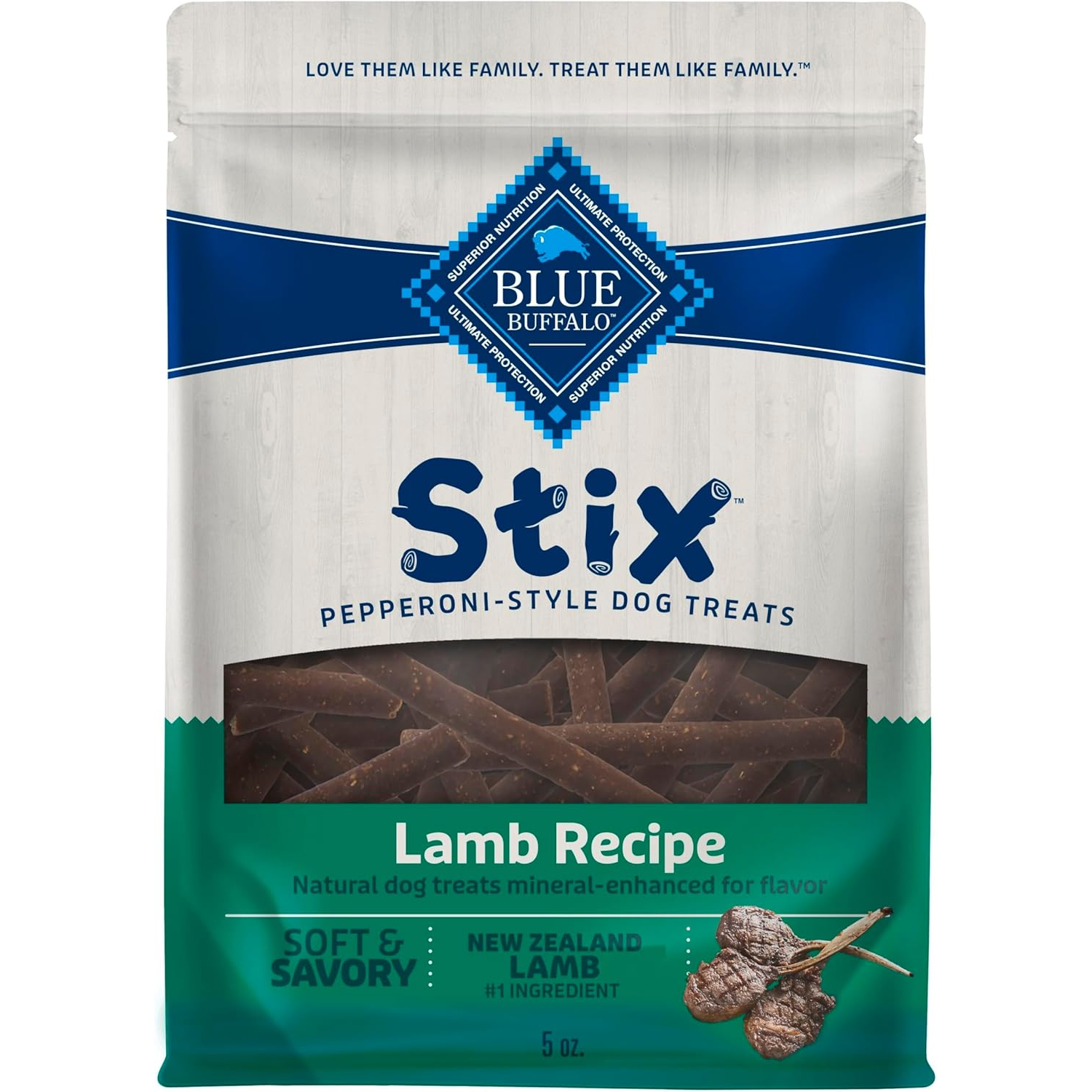 Blue Buffalo Stix Pepperoni-Style Soft & Chewy Dog Treats, Lamb Recipe, 5-Oz Bag