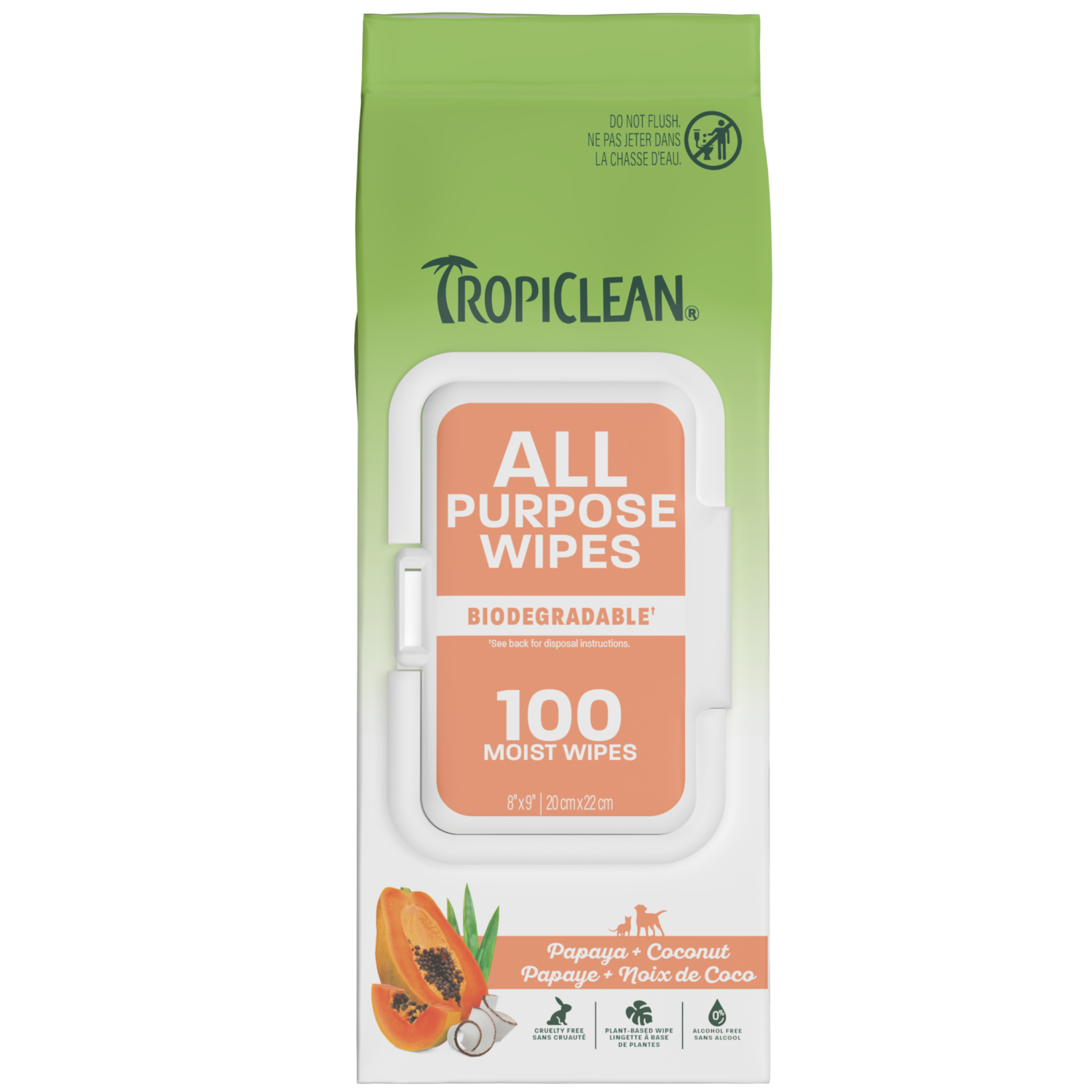 Tropiclean Papaya & Coconut Luxury 2-In-1 Pet Wipes - Wipes For Dogs & Cats, 100-Count
