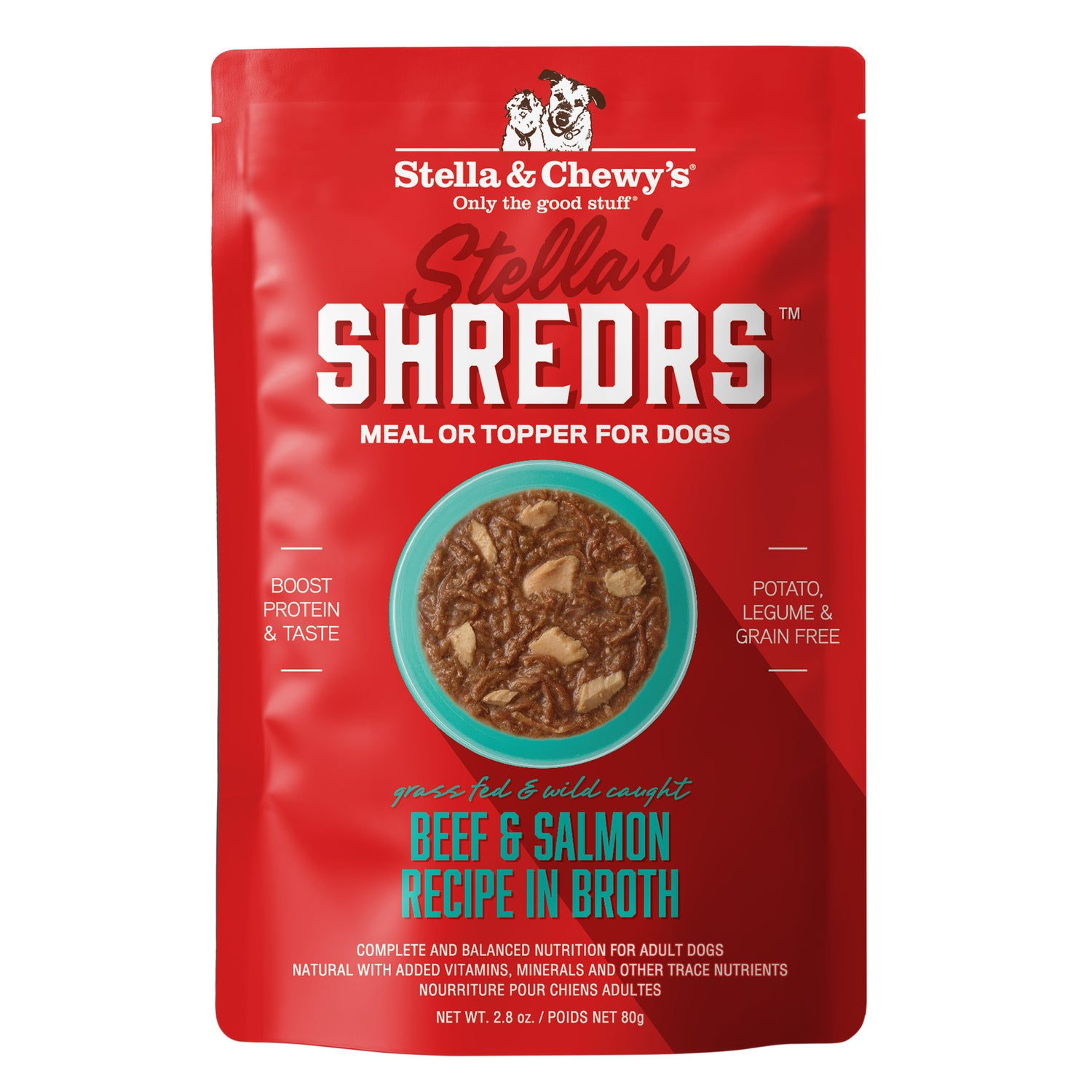 Stella & Chewy's Stella's Shredrs Wet Dog Food, Beef & Salmon Recipe In Broth, 2.8-Oz. Pouch