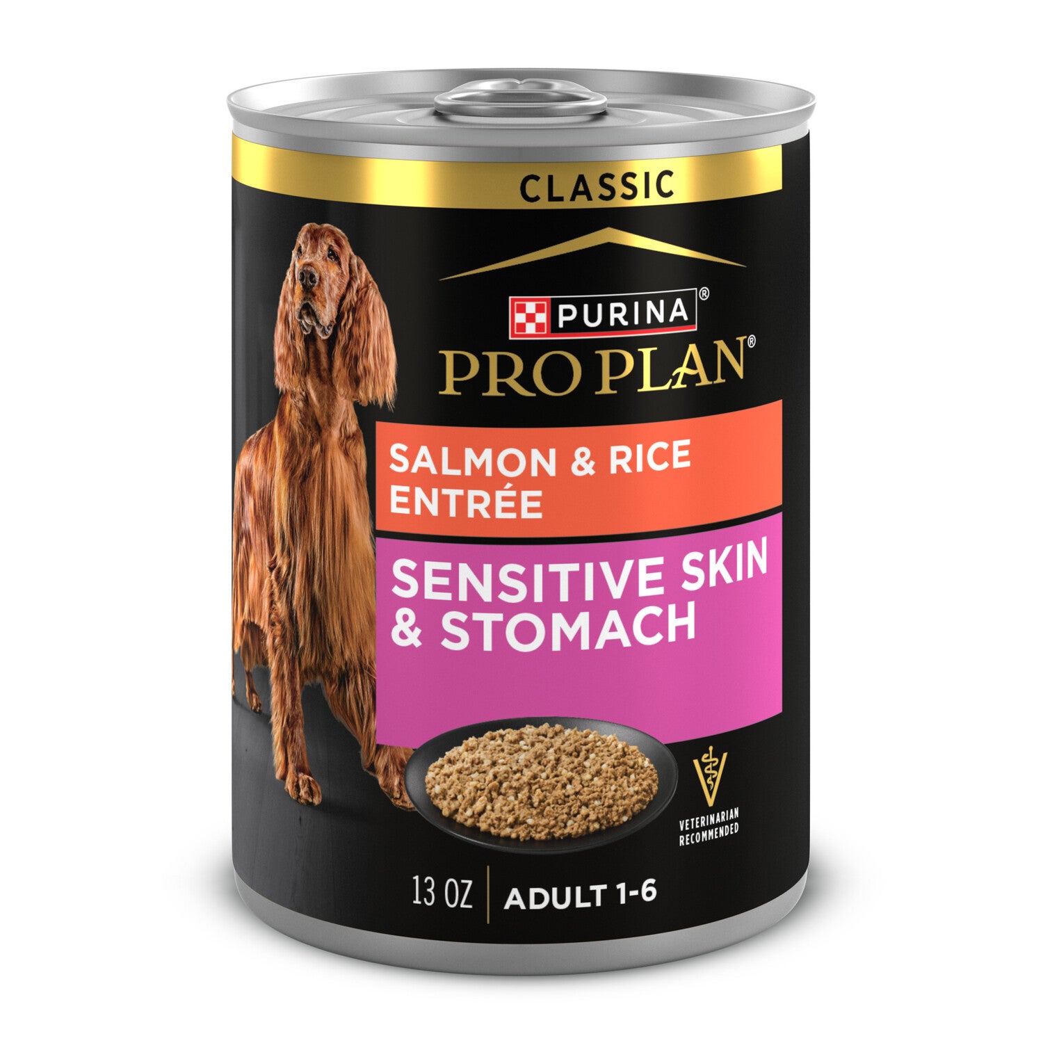 Purina Pro Plan Sensitive Skin And Stomach Classic Pate Salmon And Rice Entree Wet Dog Food, 13-Oz Can