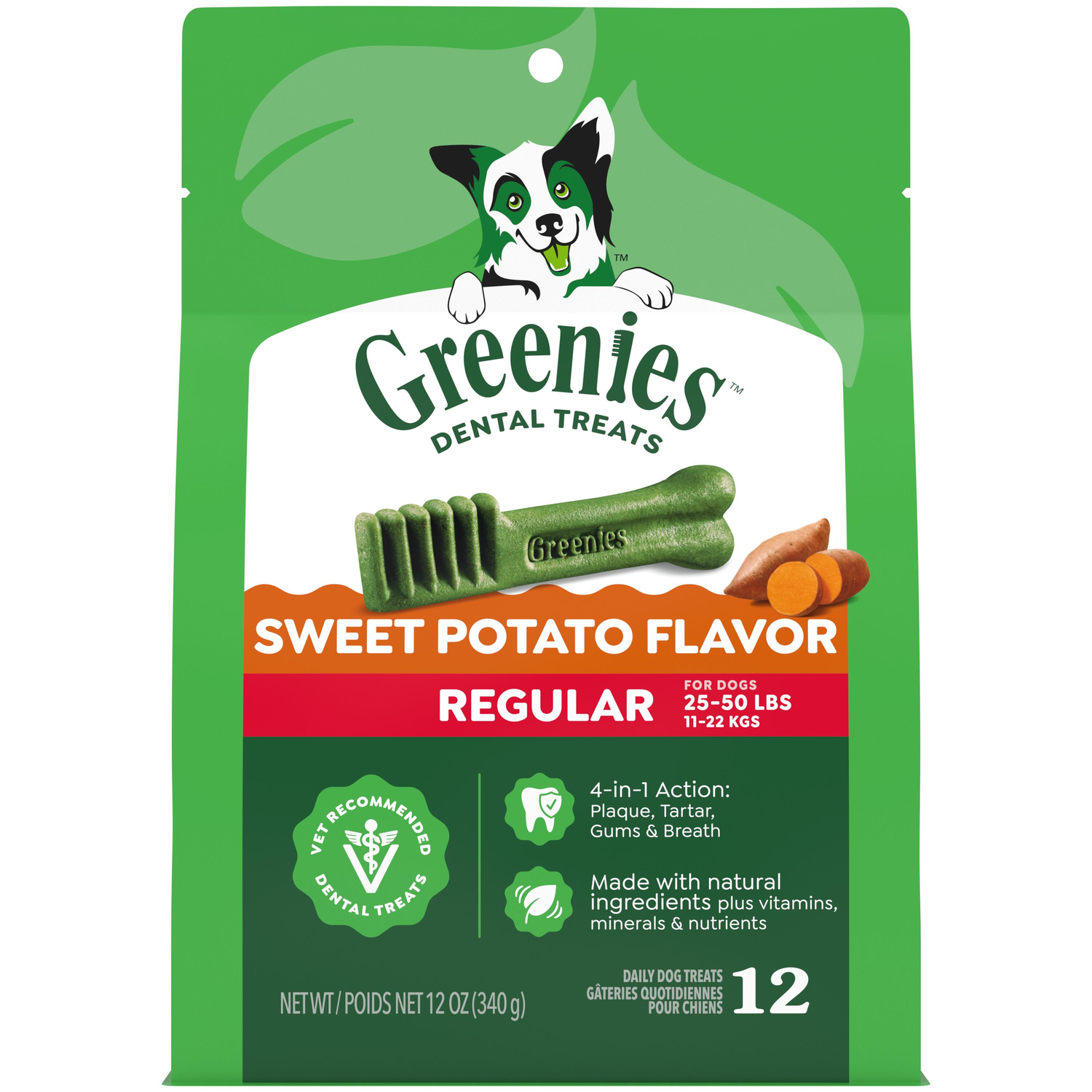 Greenies Natural Sweet Potato Flavor Dental Dog Treats, Regular Size, 12-Oz, 12-Count