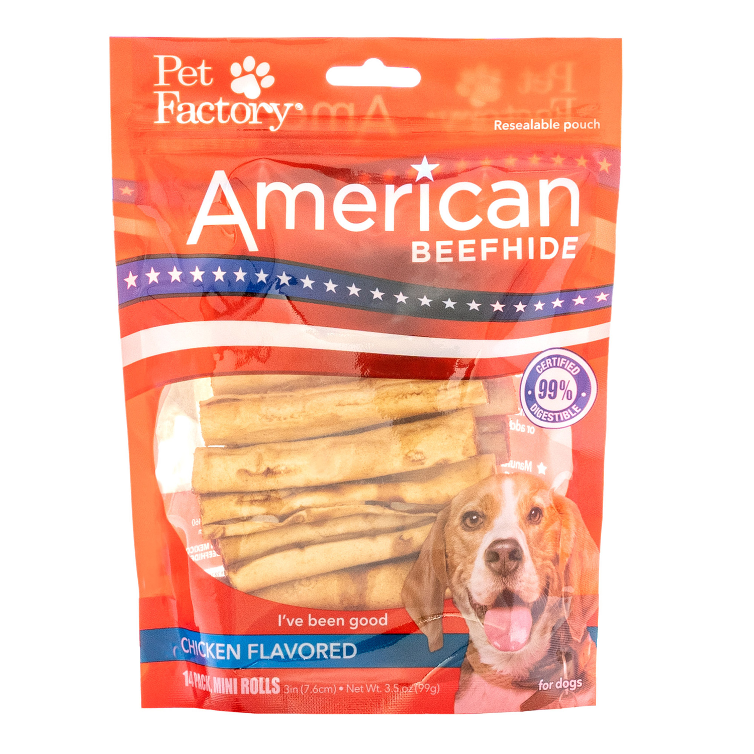 Pet Factory American Beefhide Mini Chicken Rolls Rawhide Dog Treats,  3 - 14 Pack