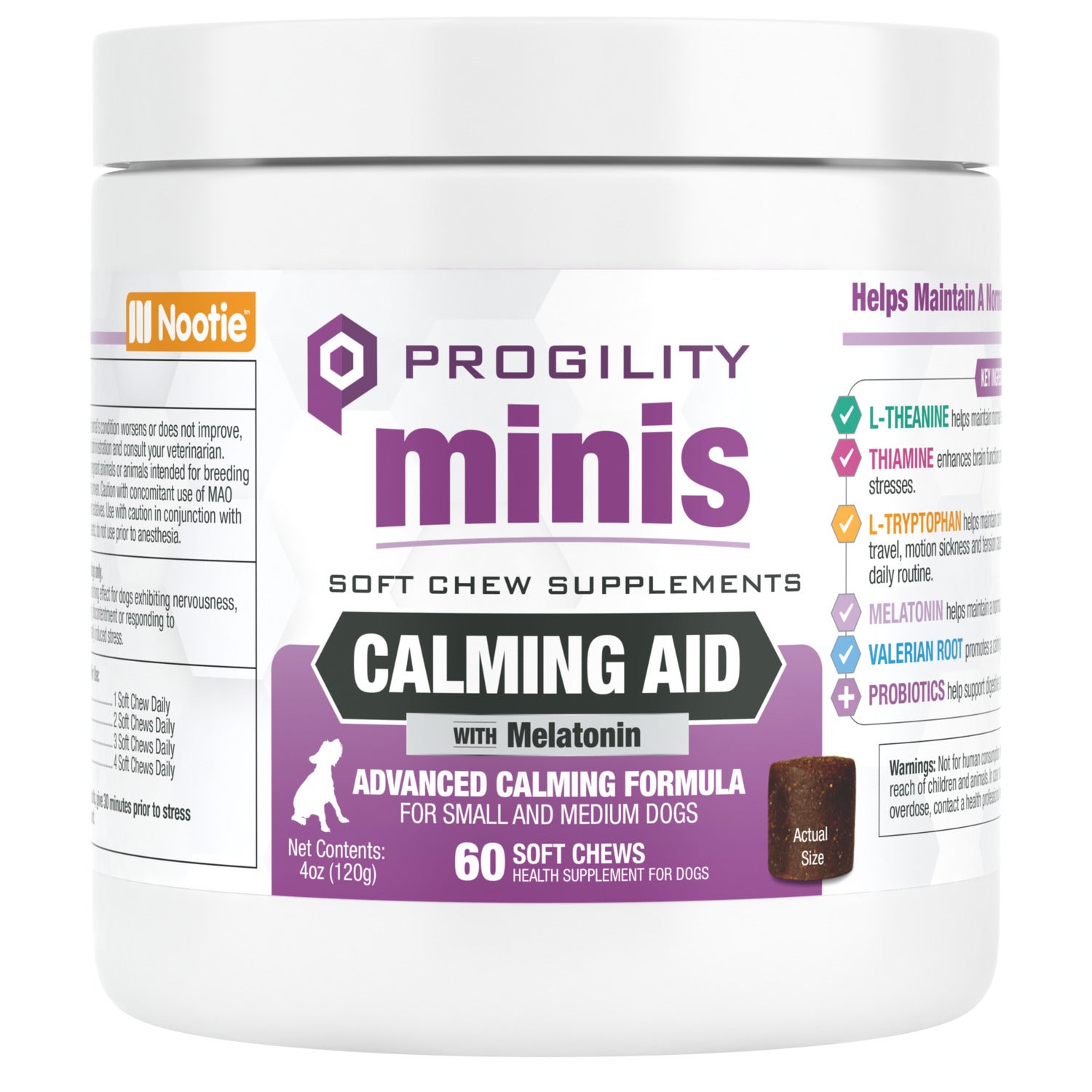 Progility Mini Calming Aid Soft Chew Supplements For Small & Medium Breed Dogs, 60Ct